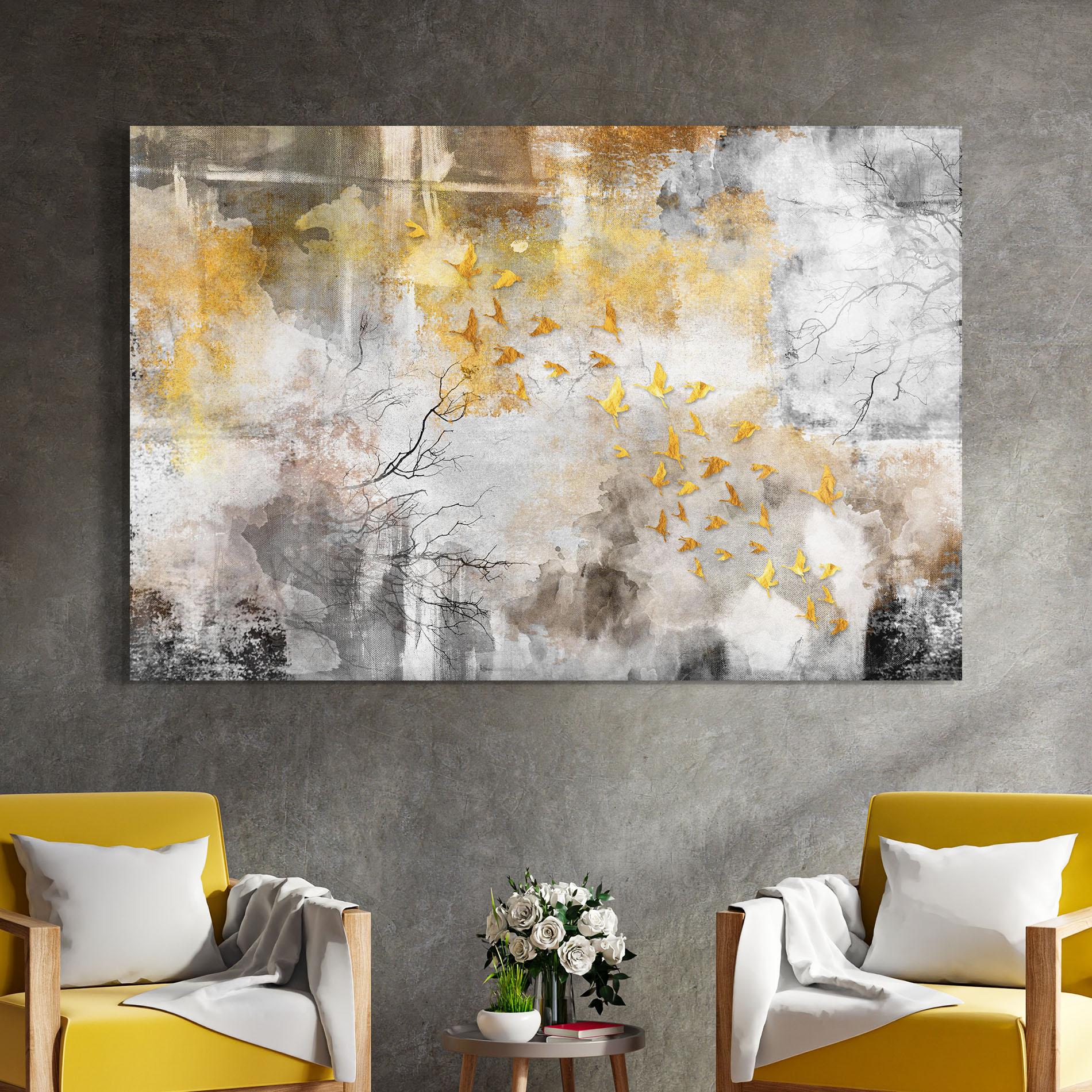 Tablou Sticla Gold Birds Flying mockup 4