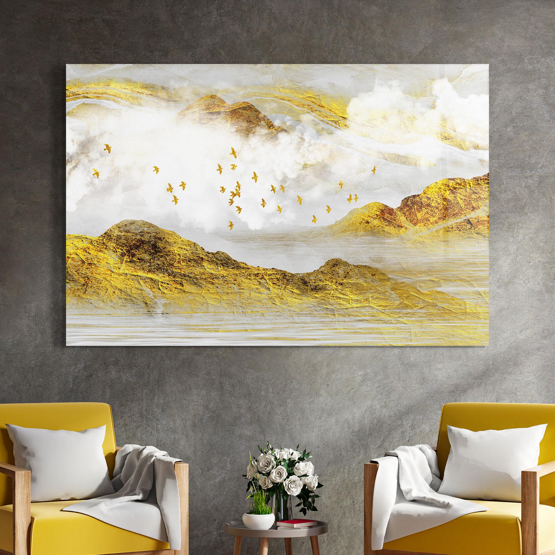 Tablou Sticla Gold Mountains Abstract mockup 4