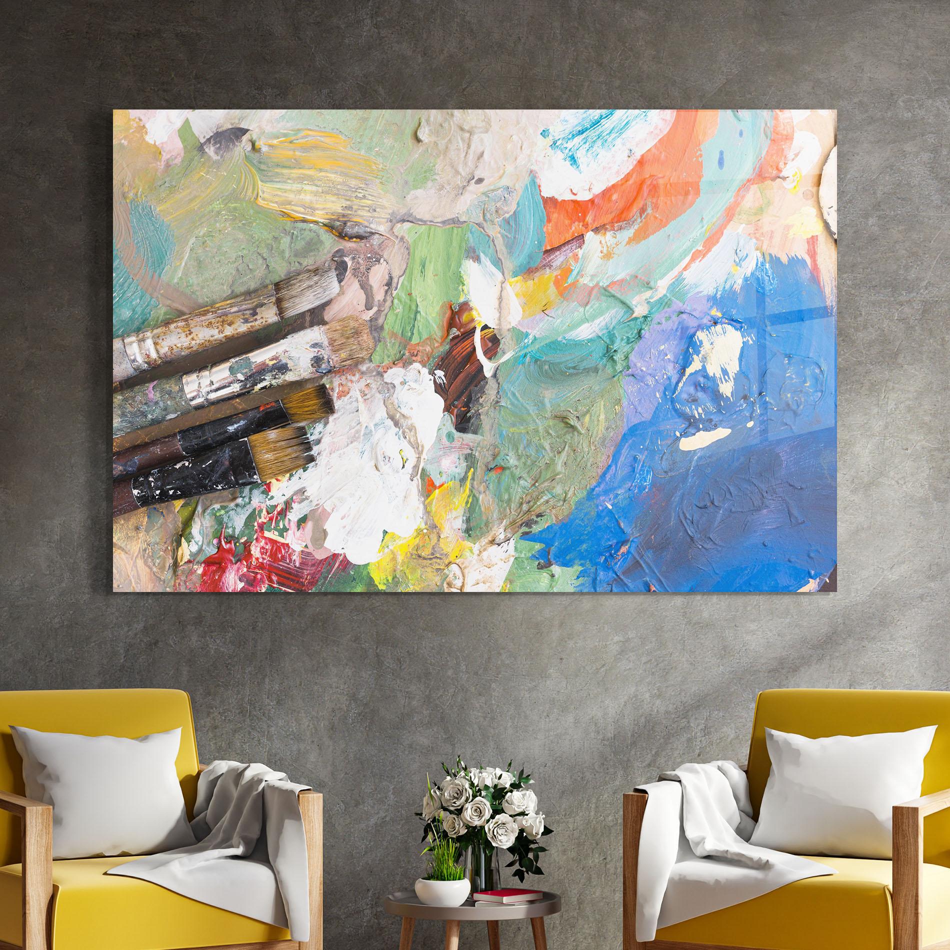 Tablou Sticla Messy Paint Brushes mockup 4