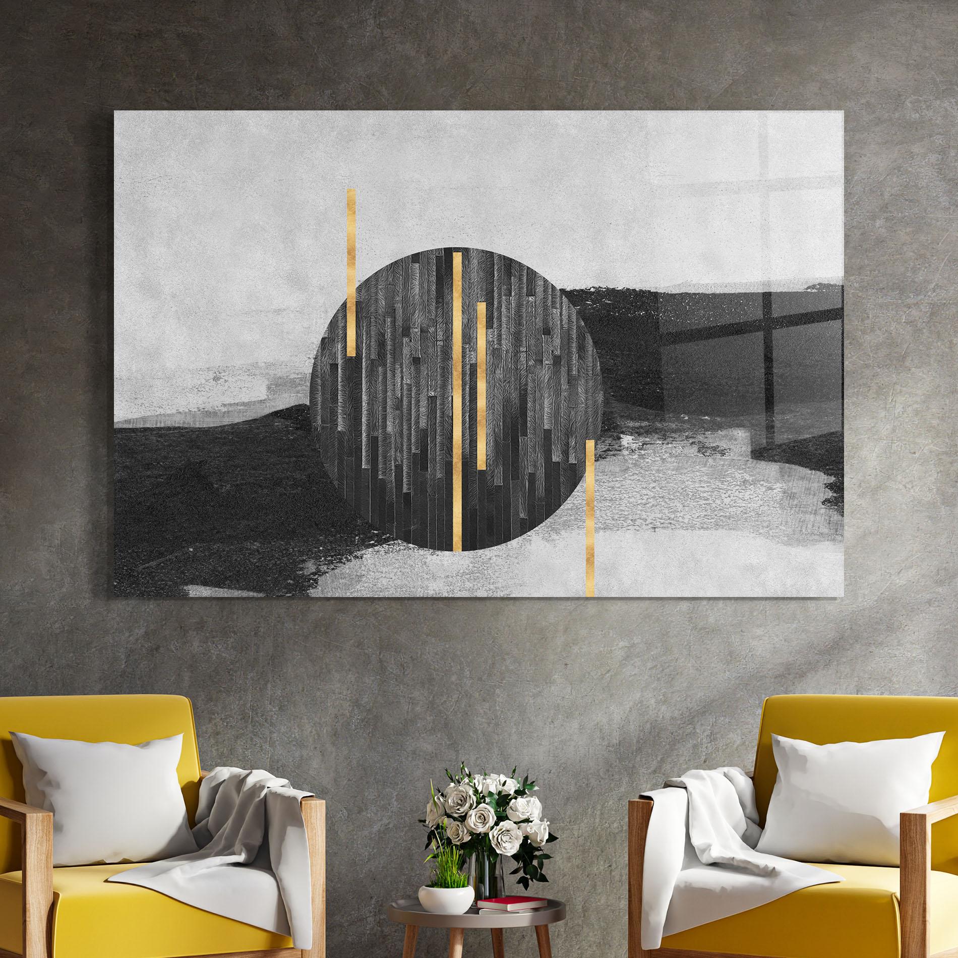 Tablou Sticla Modern Circle With Gold mockup 4