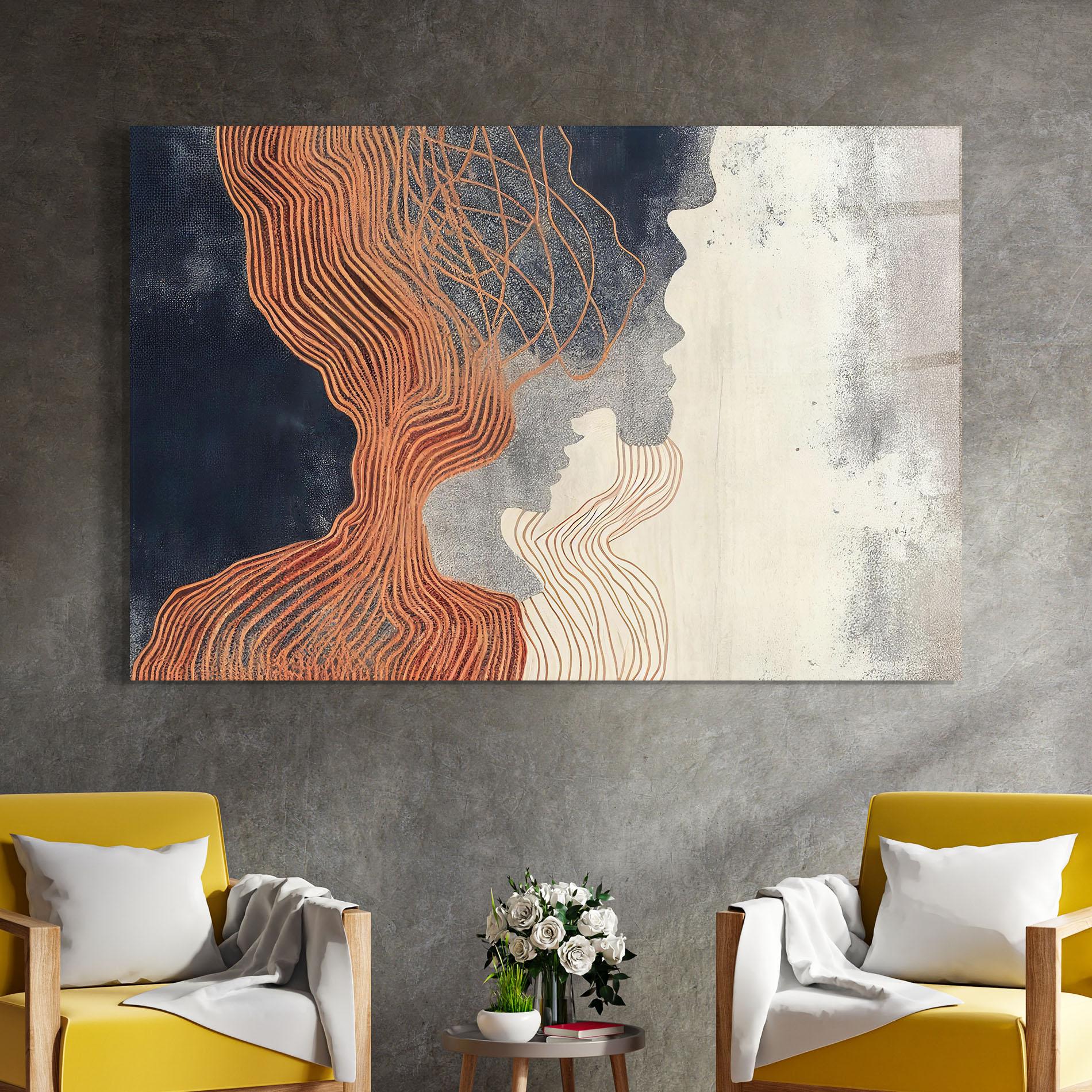 Tablou Sticla Orange Lines On Blue mockup 4