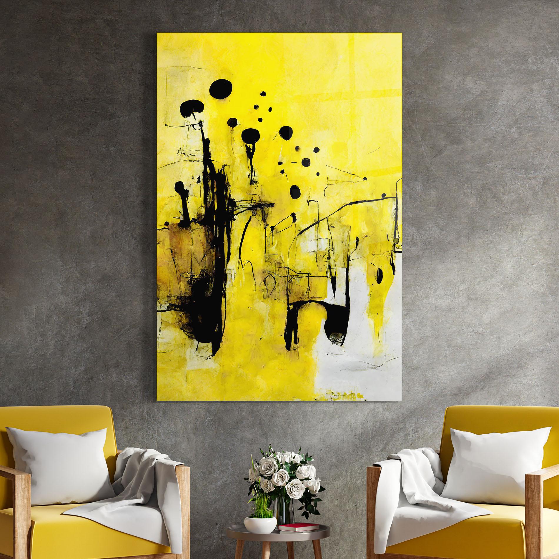 Tablou Sticla Abstract Black Yellow mockup 4