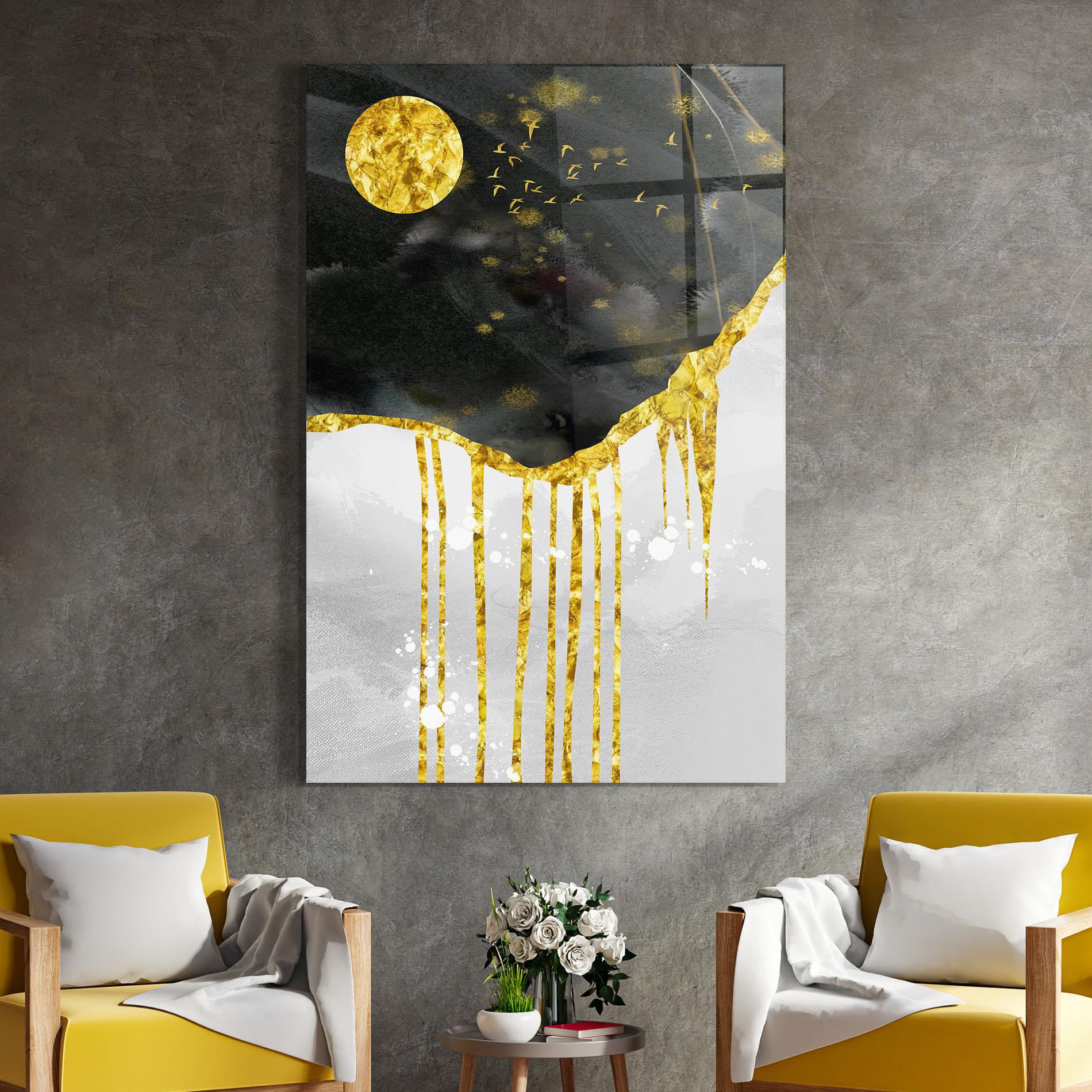 Tablou Sticla Gold Moon And Birds mockup 4