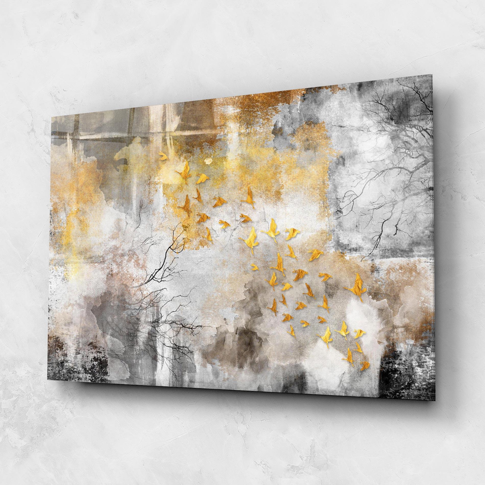 Tablou Sticla Gold Birds Flying mockup 1