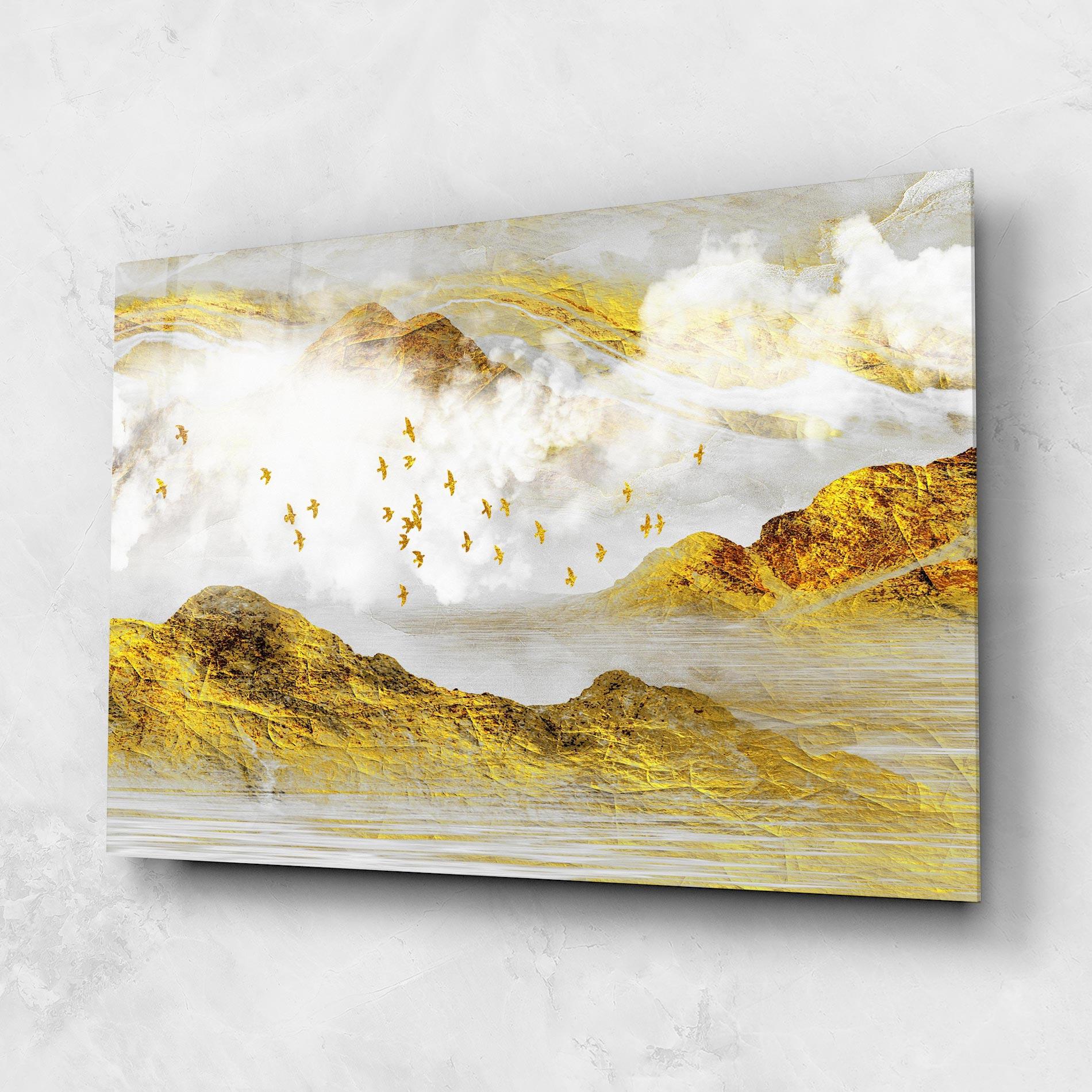 Tablou Sticla Gold Mountains Abstract mockup 1