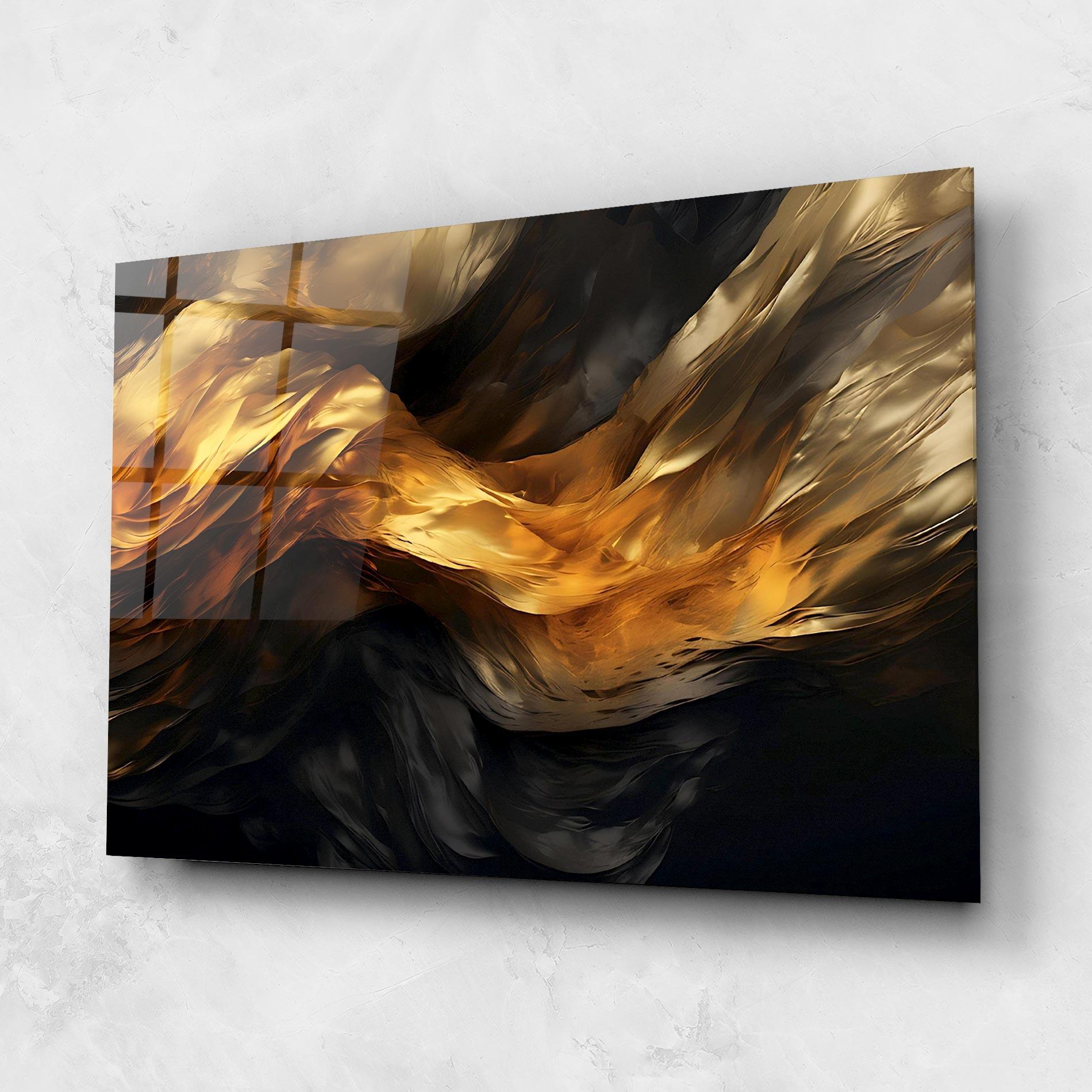 Tablou Sticla Golden Waves With Black mockup 1