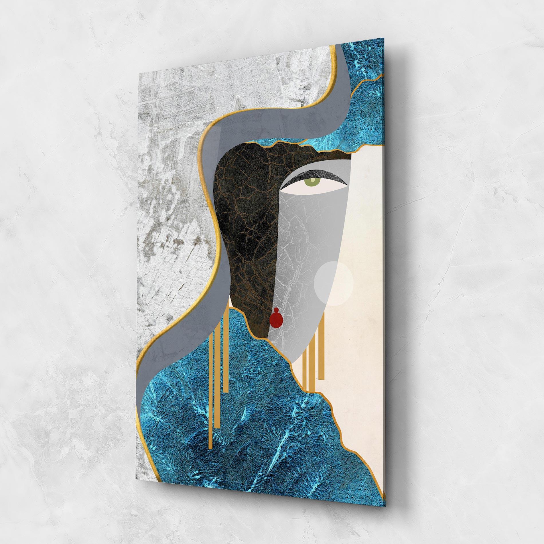 Tablou Sticla Abstract Blue Face mockup 1