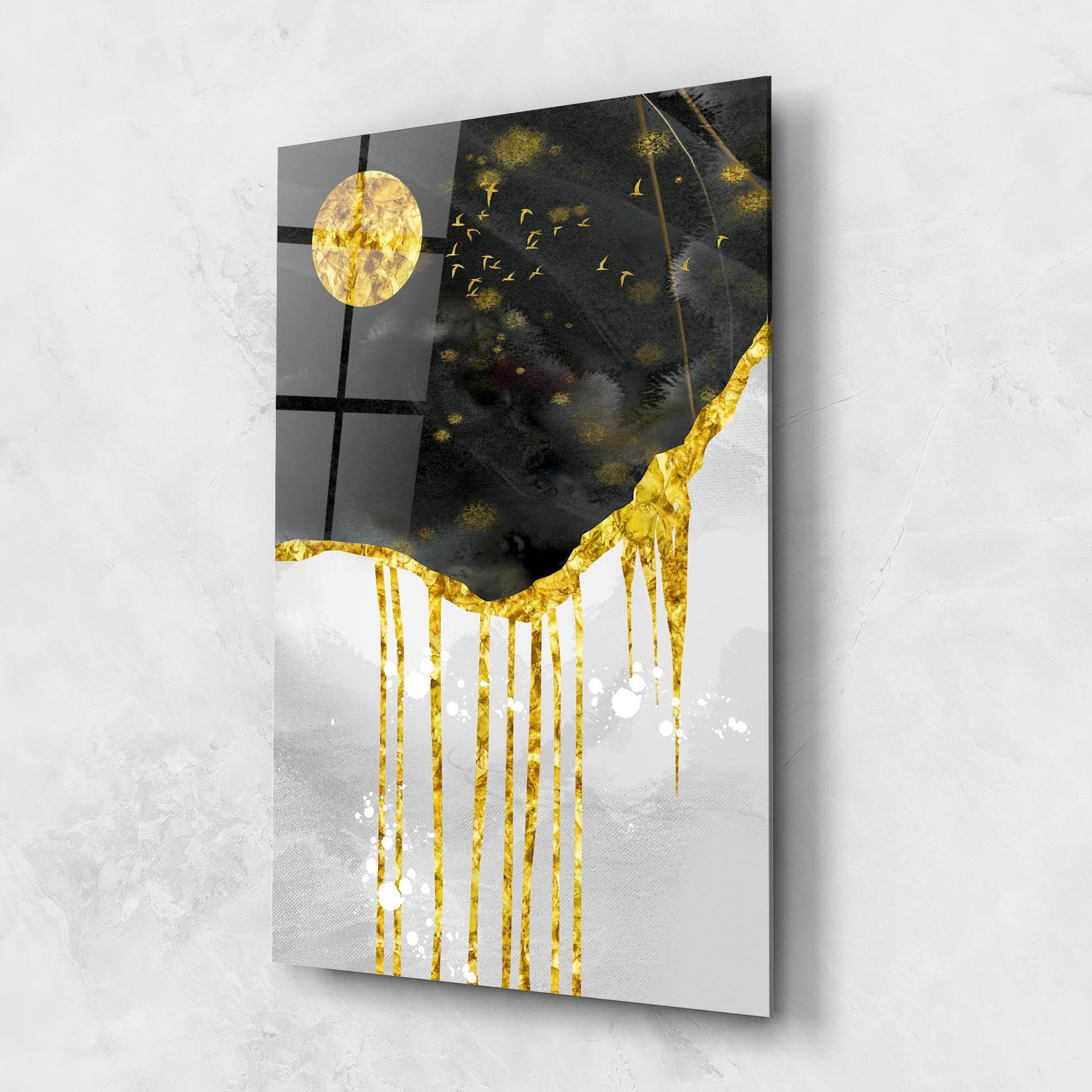 Tablou Sticla Gold Moon And Birds mockup 1