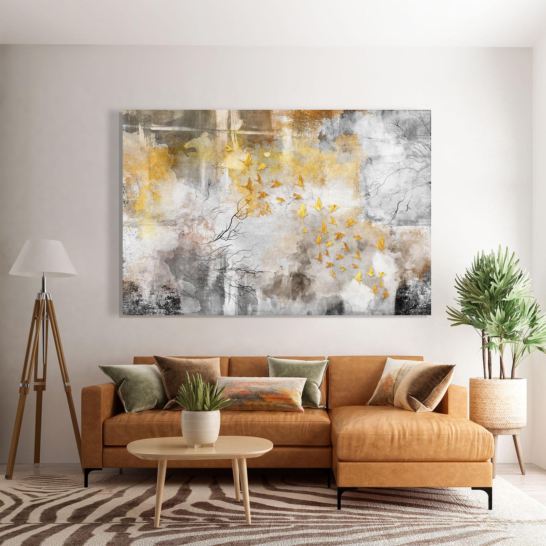 Tablou Sticla Gold Birds Flying mockup 7