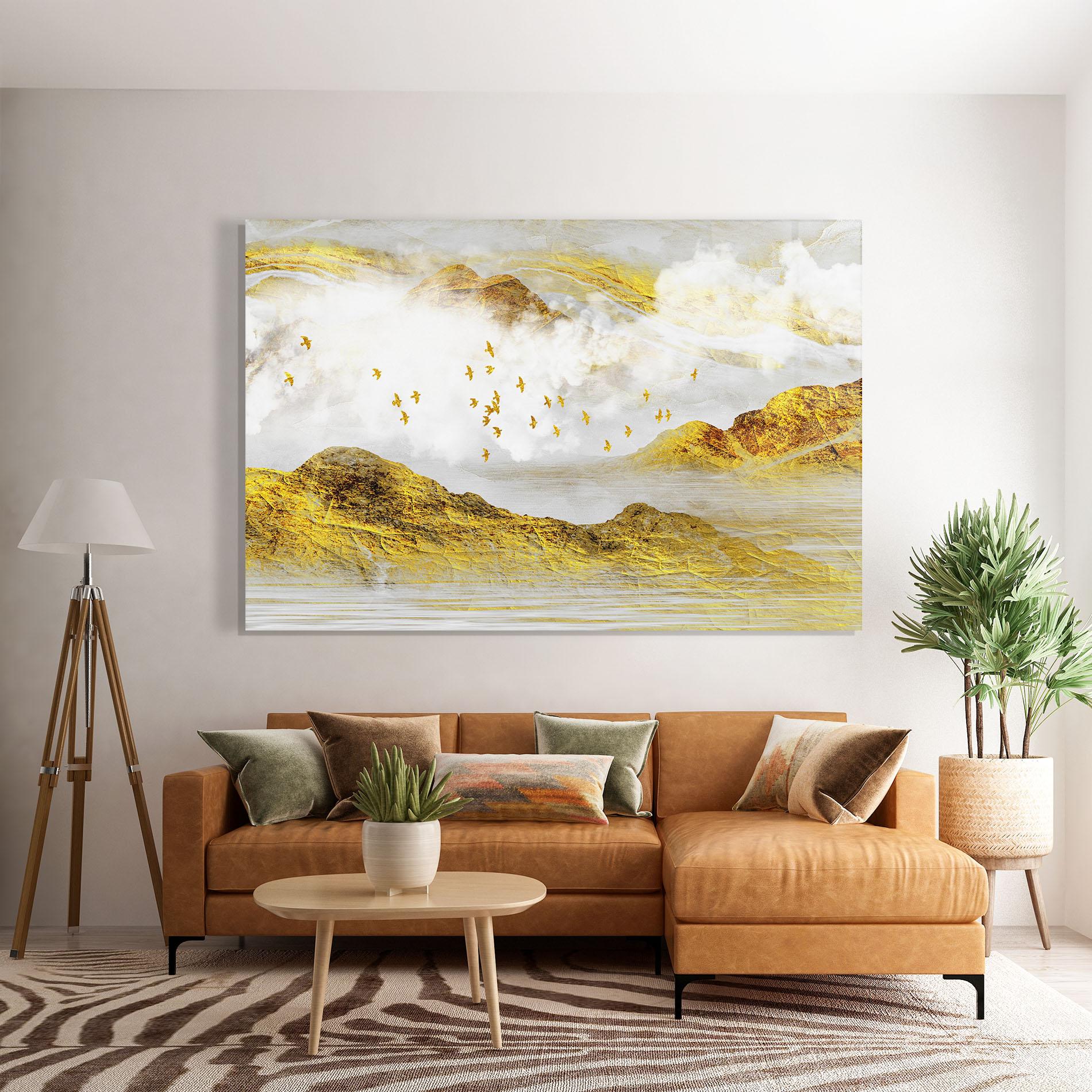 Tablou Sticla Gold Mountains Abstract mockup 7