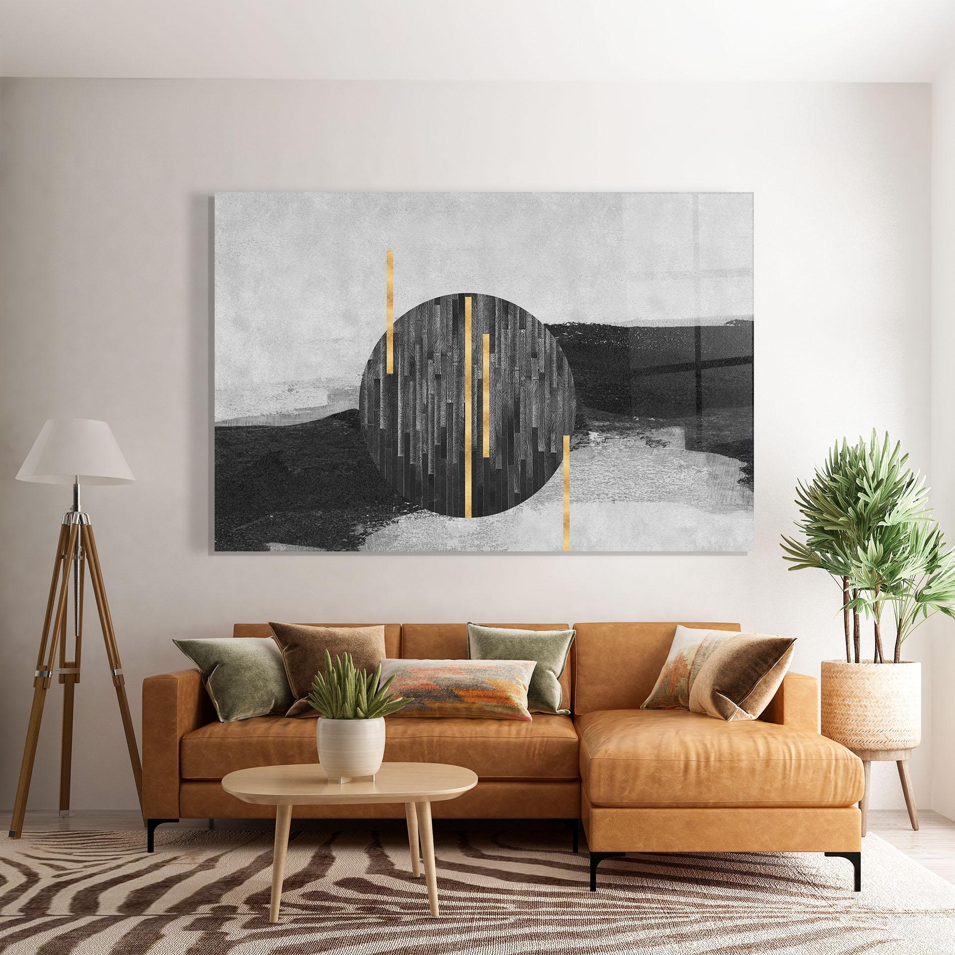 Tablou Sticla Modern Circle With Gold mockup 7