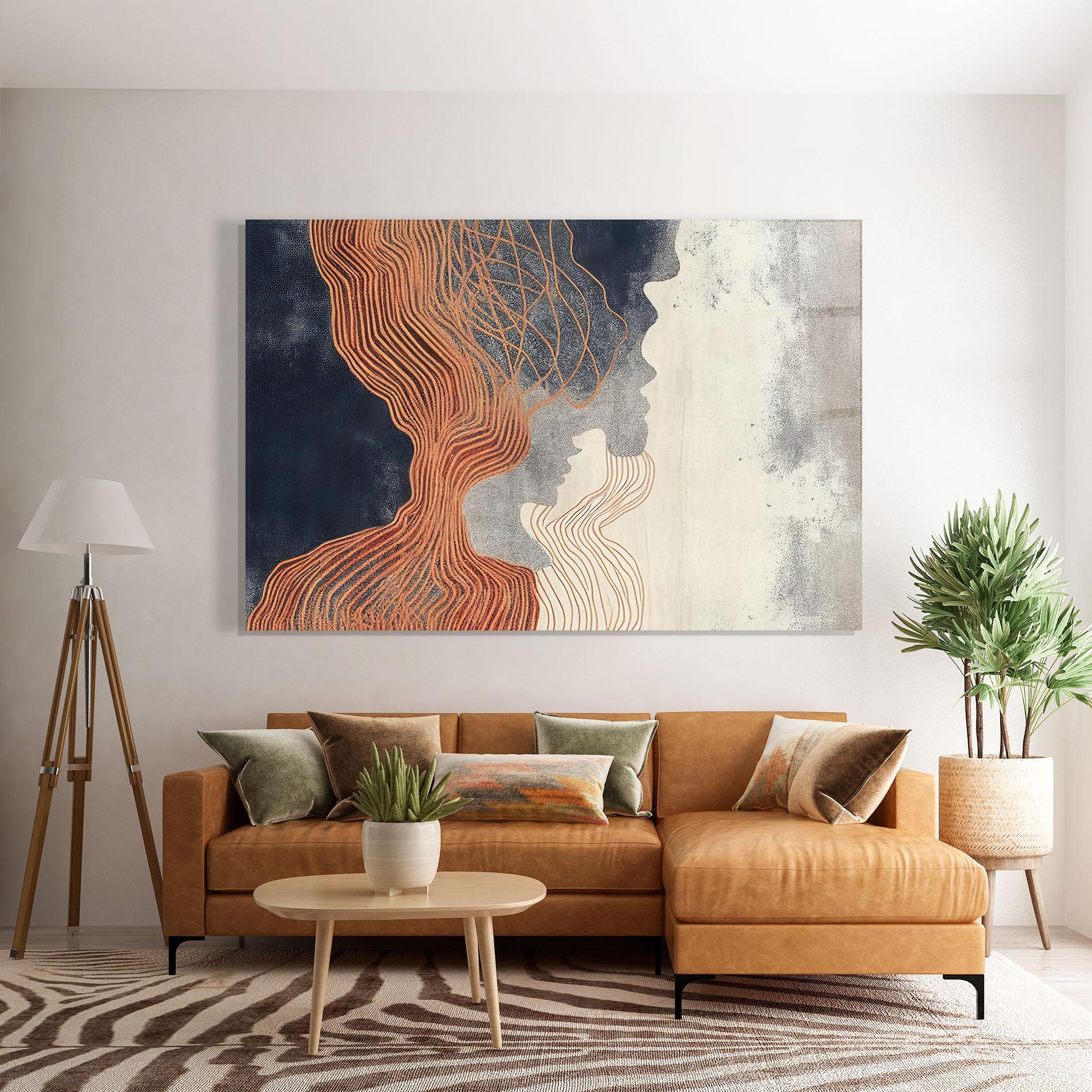 Tablou Sticla Orange Lines On Blue mockup 7