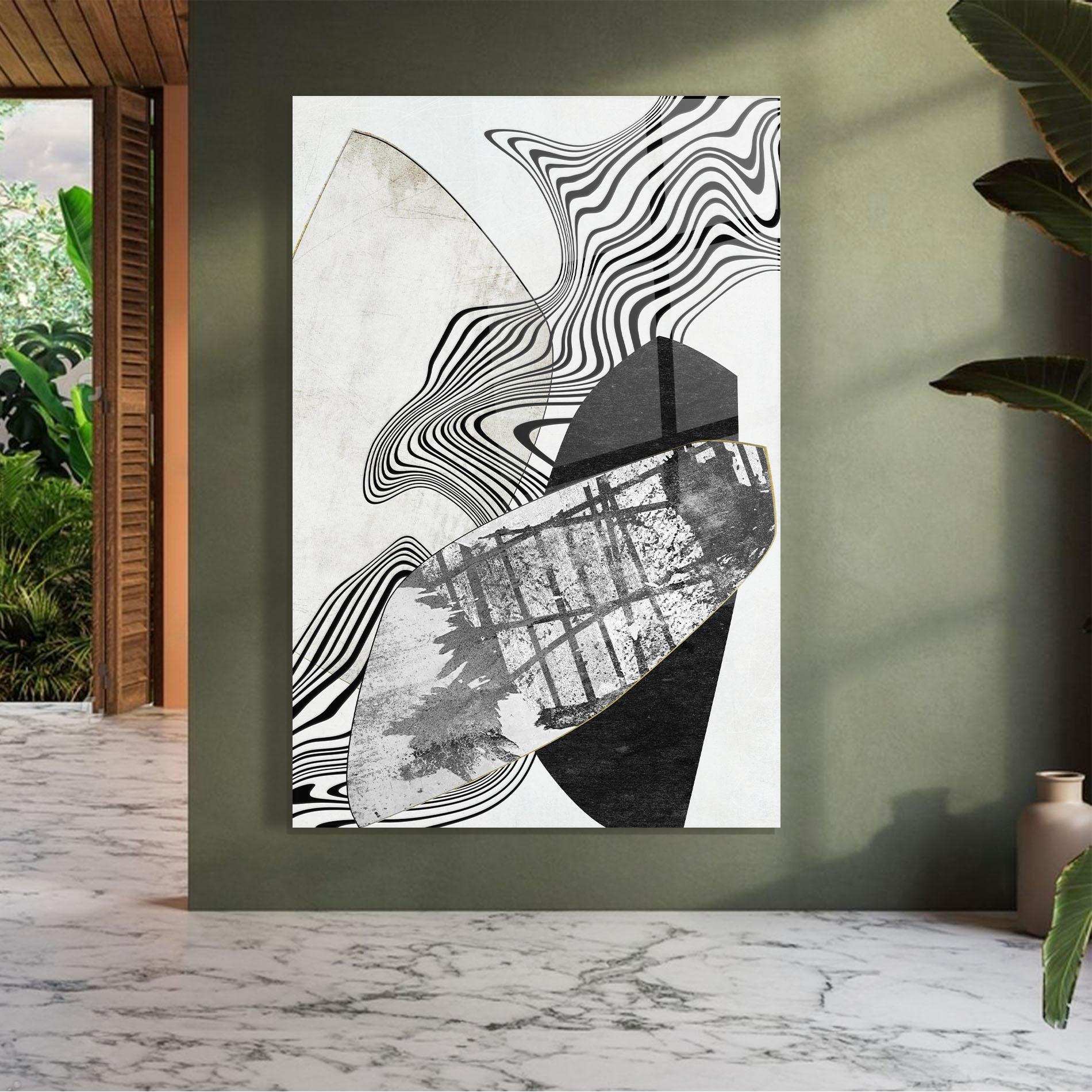 Tablou Sticla Abstract Black Lines mockup 7