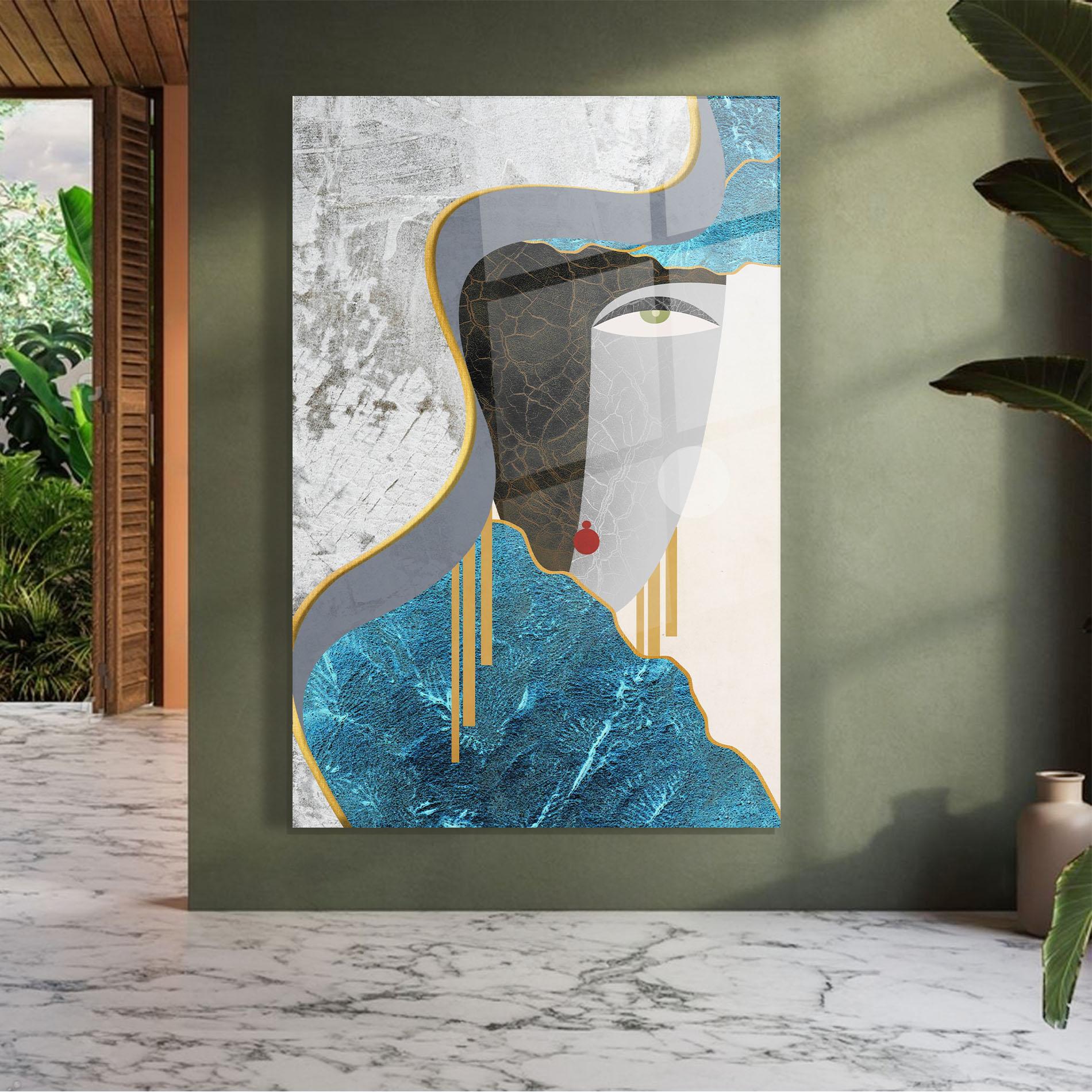 Tablou Sticla Abstract Blue Face mockup 7