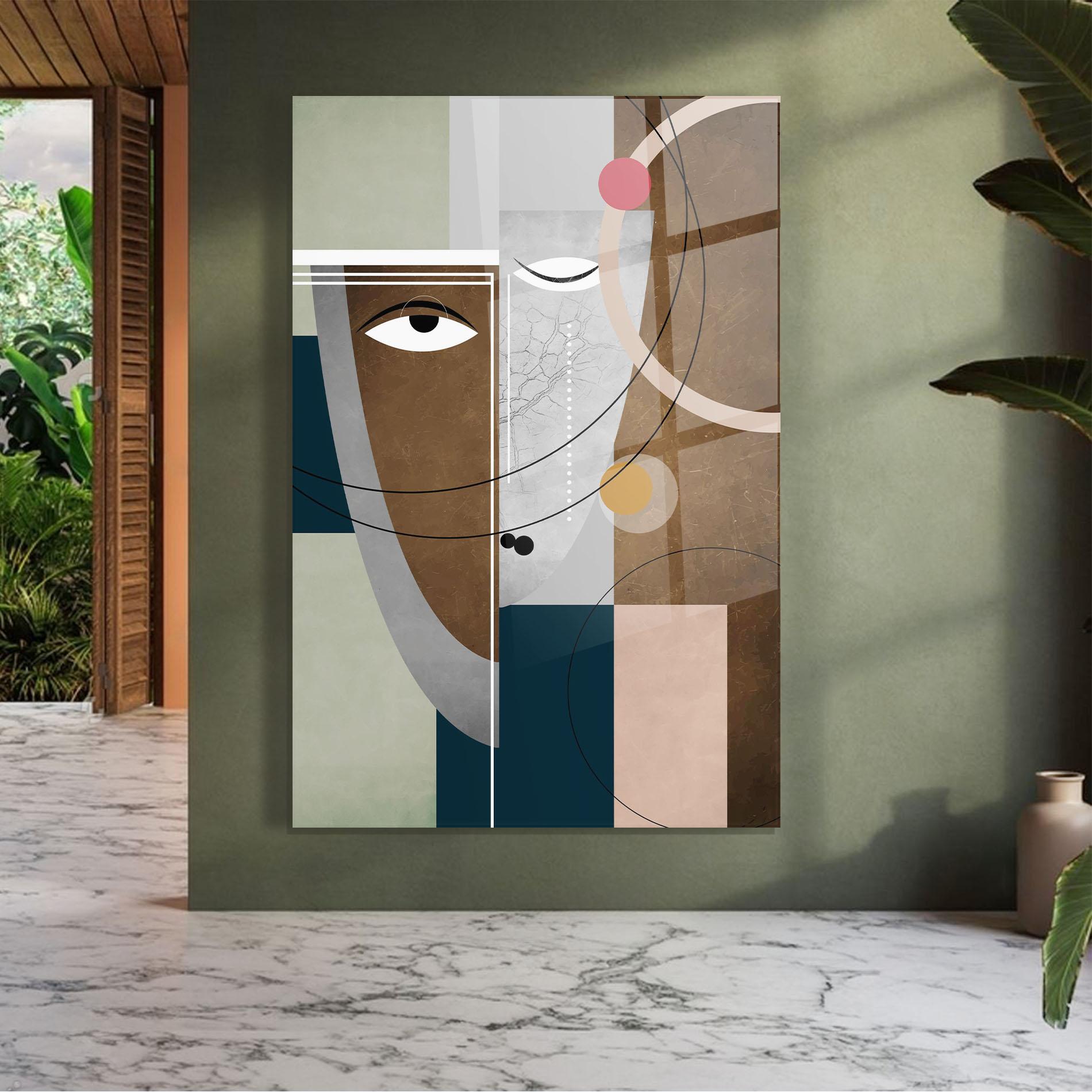 Tablou Sticla Abstract Brown Face mockup 7