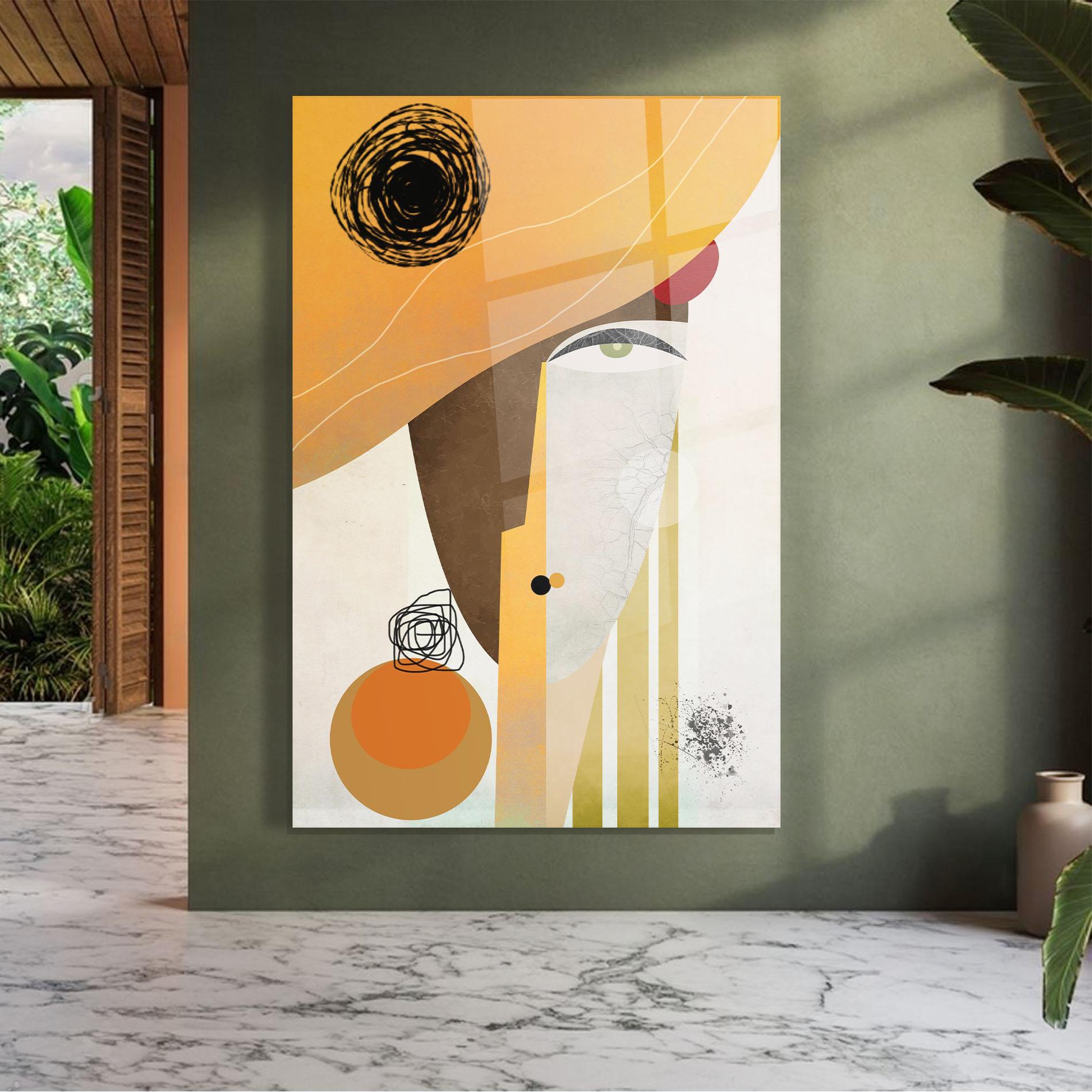 Tablou Sticla Abstract Orange Face mockup 7