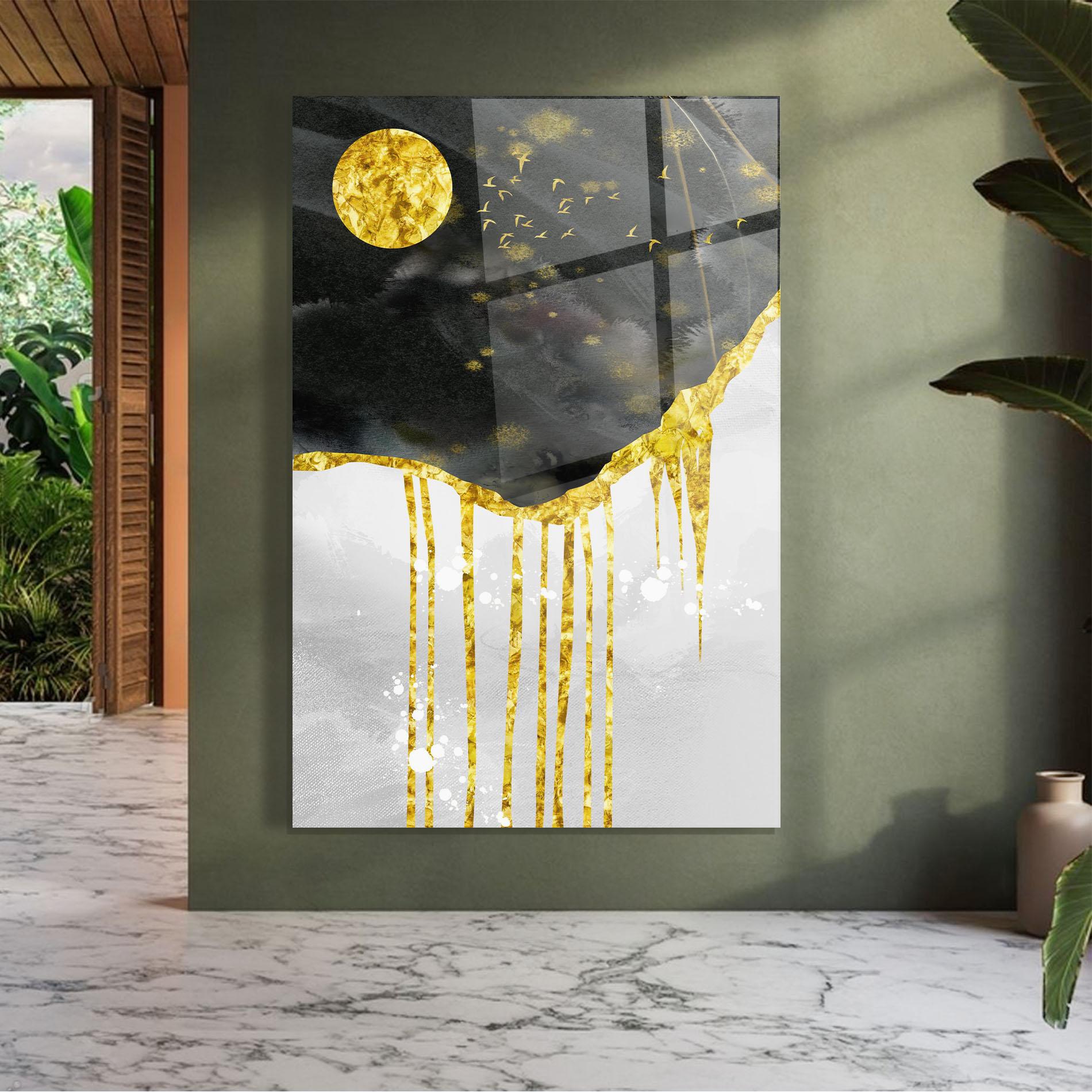 Tablou Sticla Gold Moon And Birds mockup 7