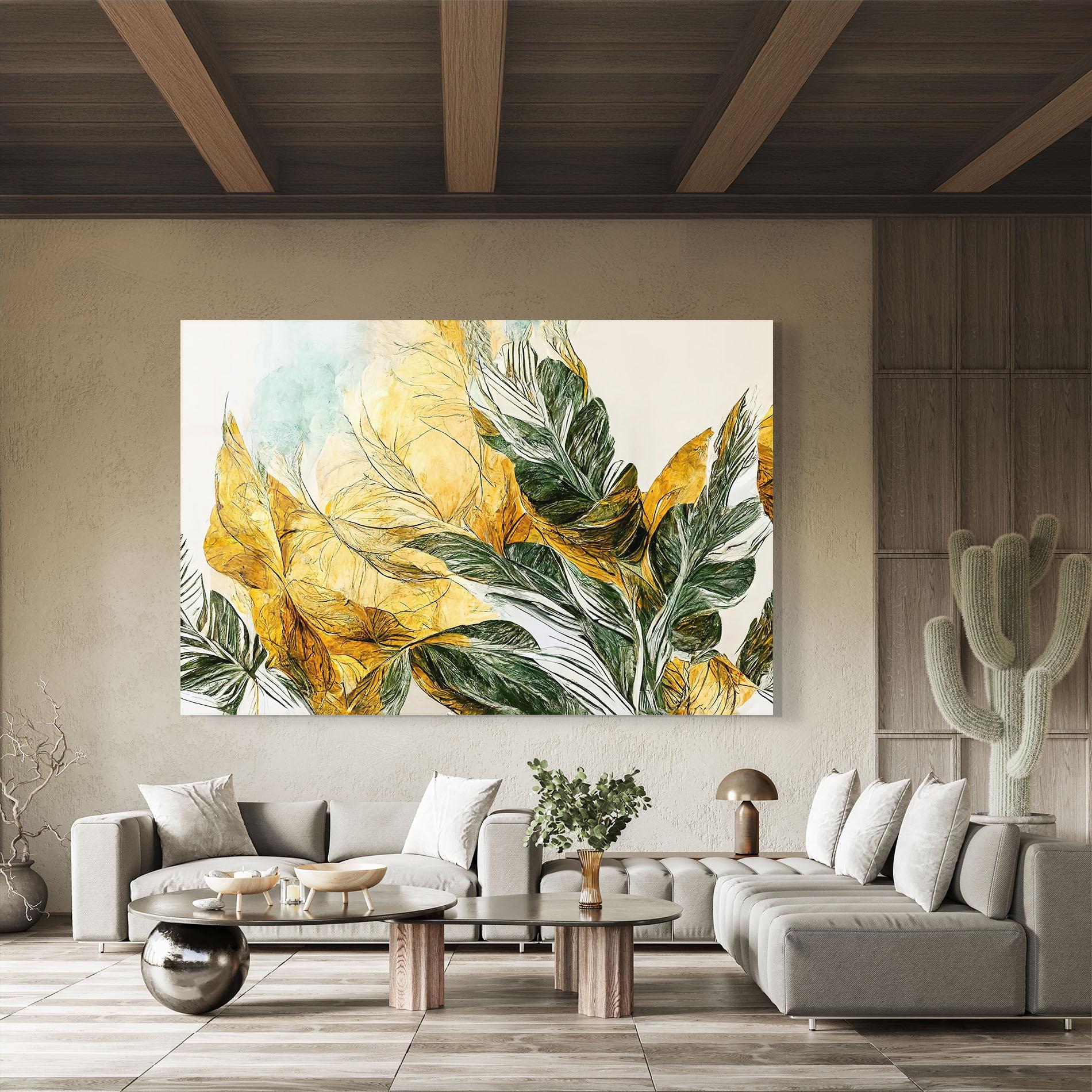 Tablou Sticla Gold And Green Leafes mockup 8