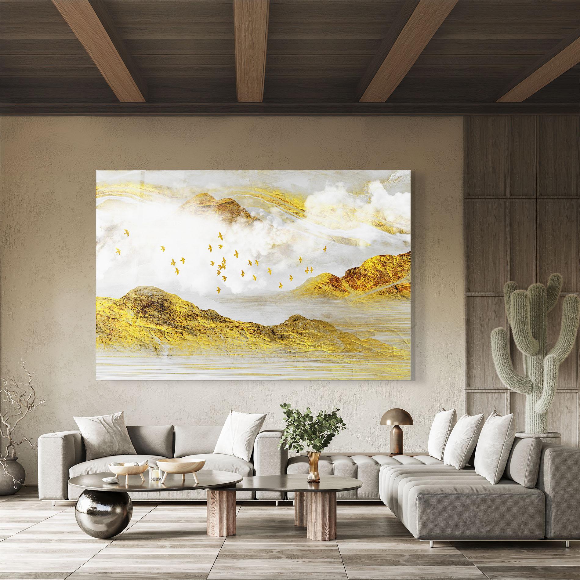 Tablou Sticla Gold Mountains Abstract mockup 8