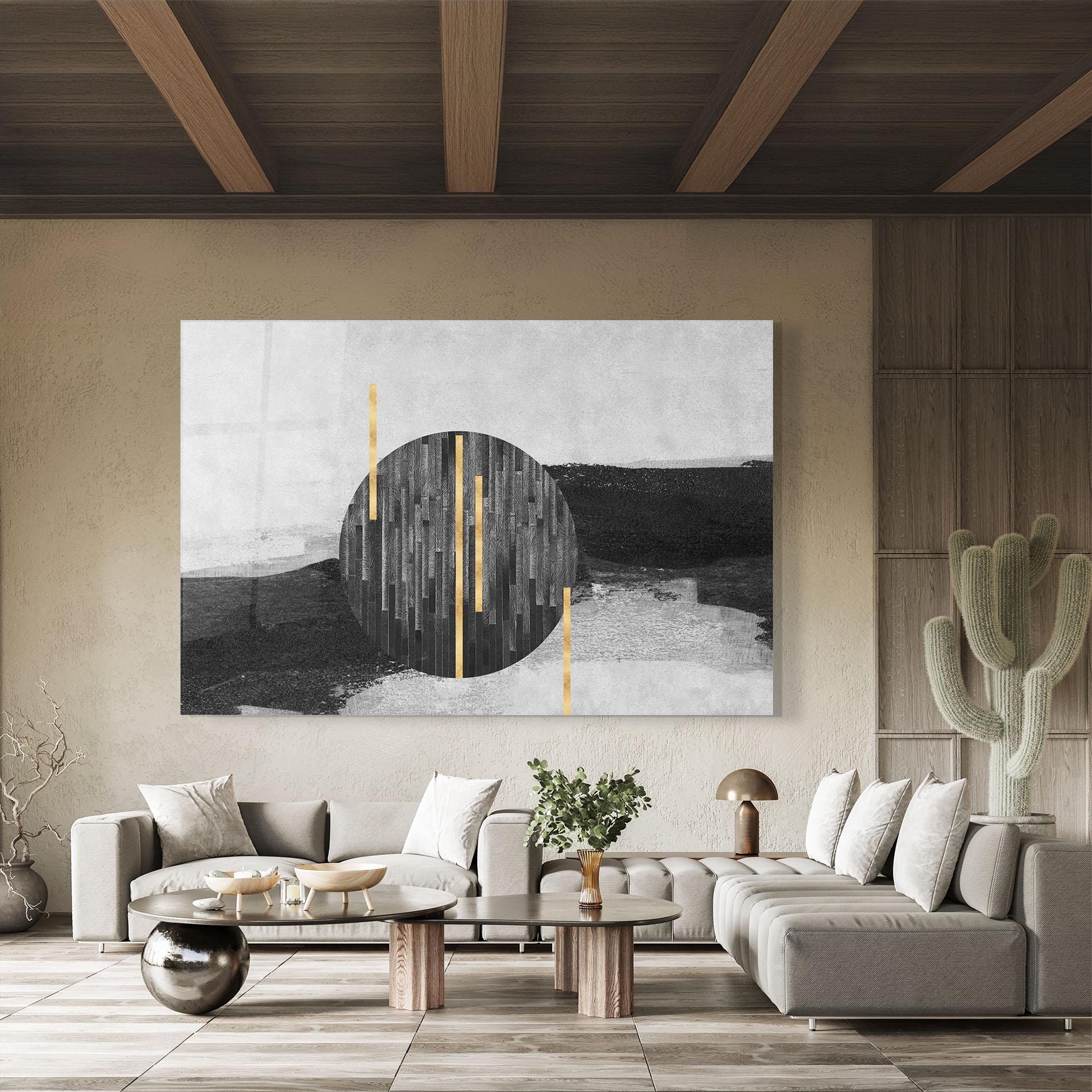 Tablou Sticla Modern Circle With Gold mockup 8