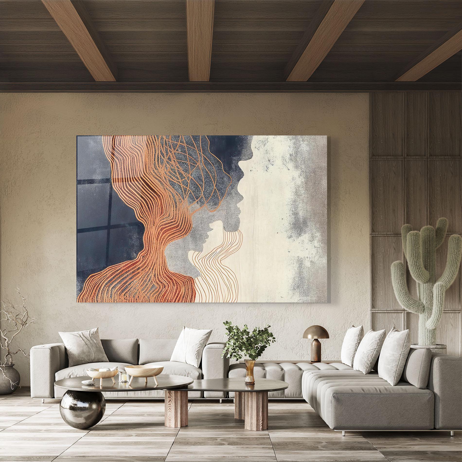 Tablou Sticla Orange Lines On Blue mockup 8