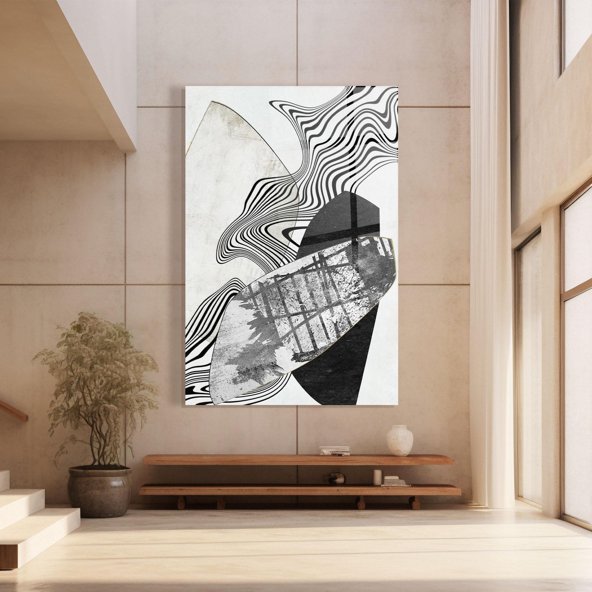 Tablou Sticla Abstract Black Lines mockup 8