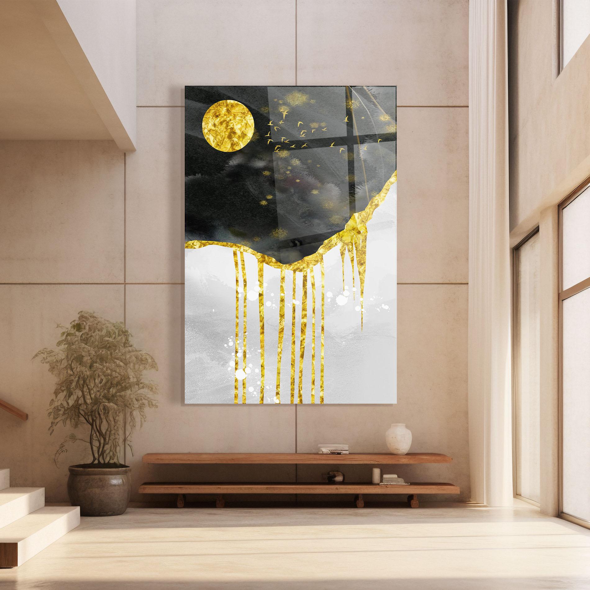 Tablou Sticla Gold Moon And Birds mockup 8