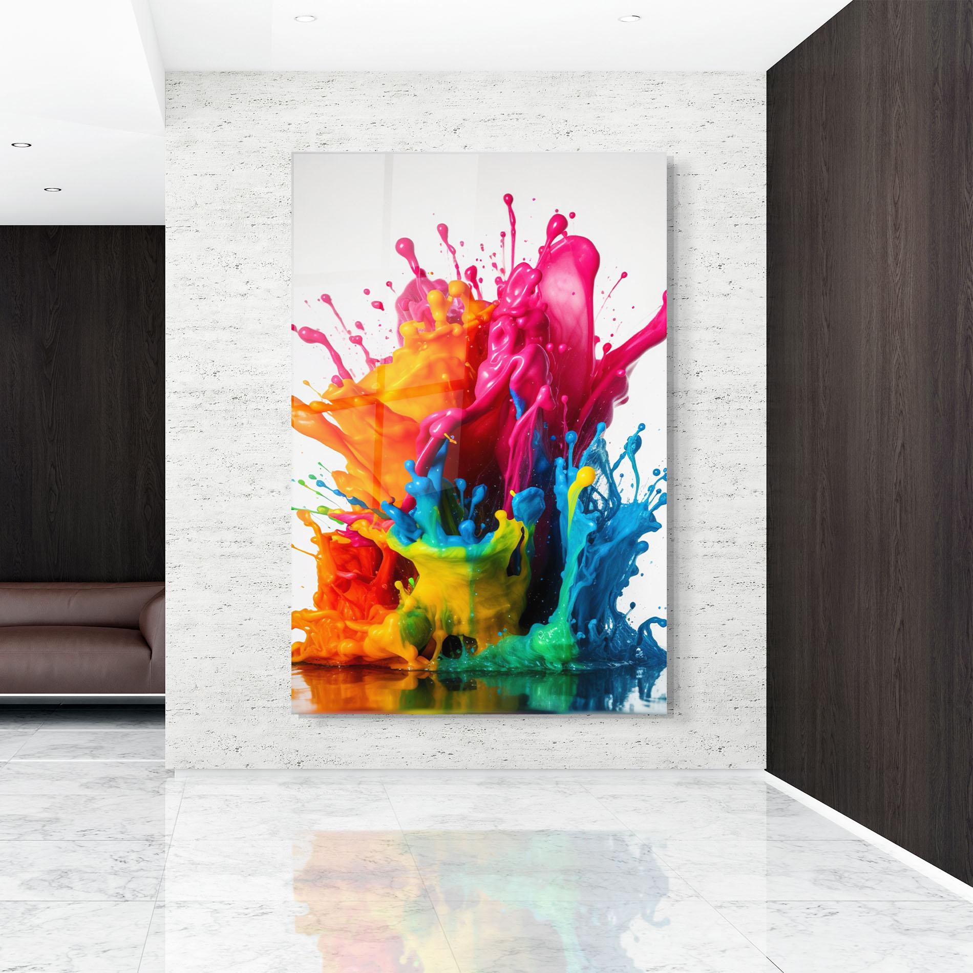 Tablou Sticla Colorful Explosion Paint mockup 9