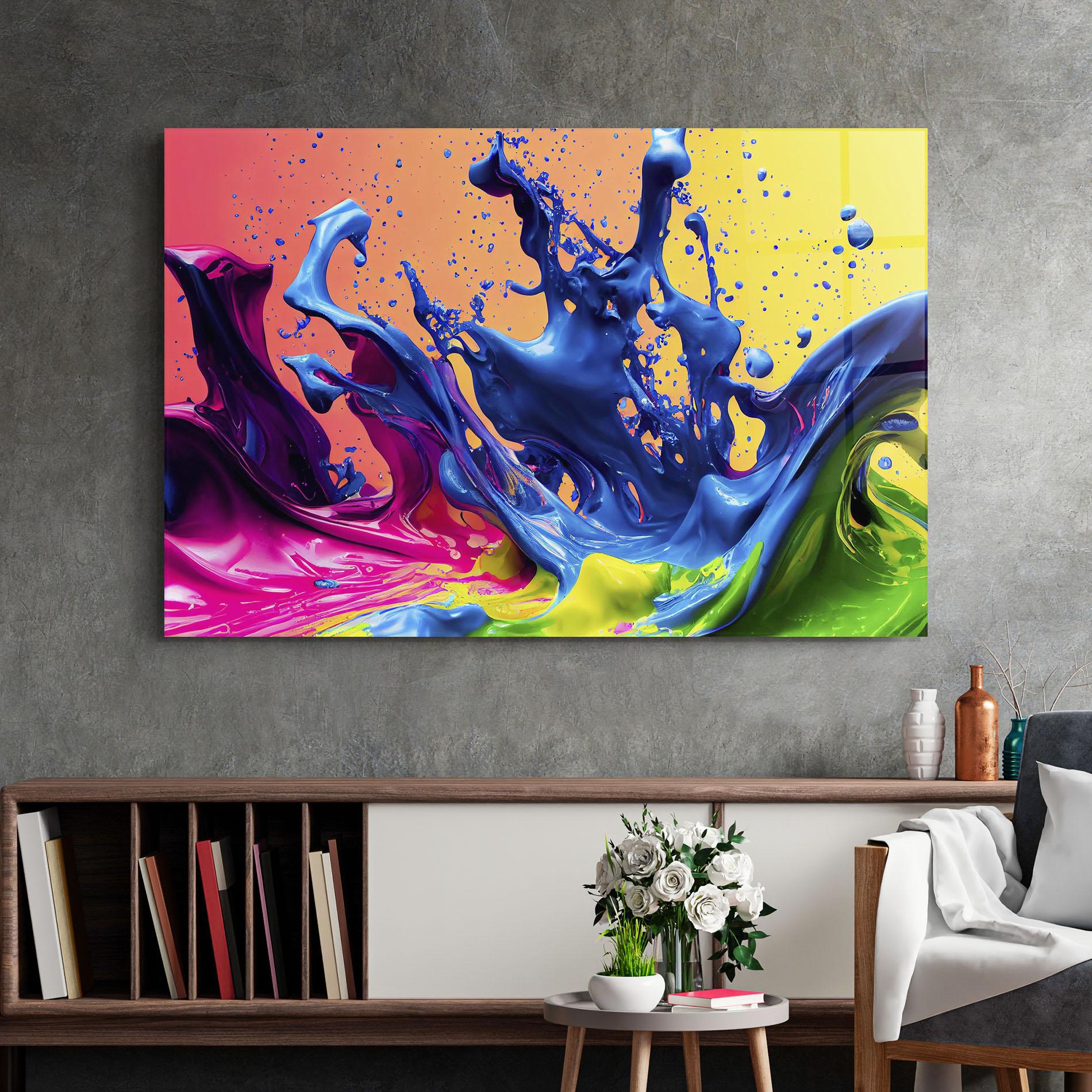 Tablou Sticla Colorful Blue Explosion mockup 2