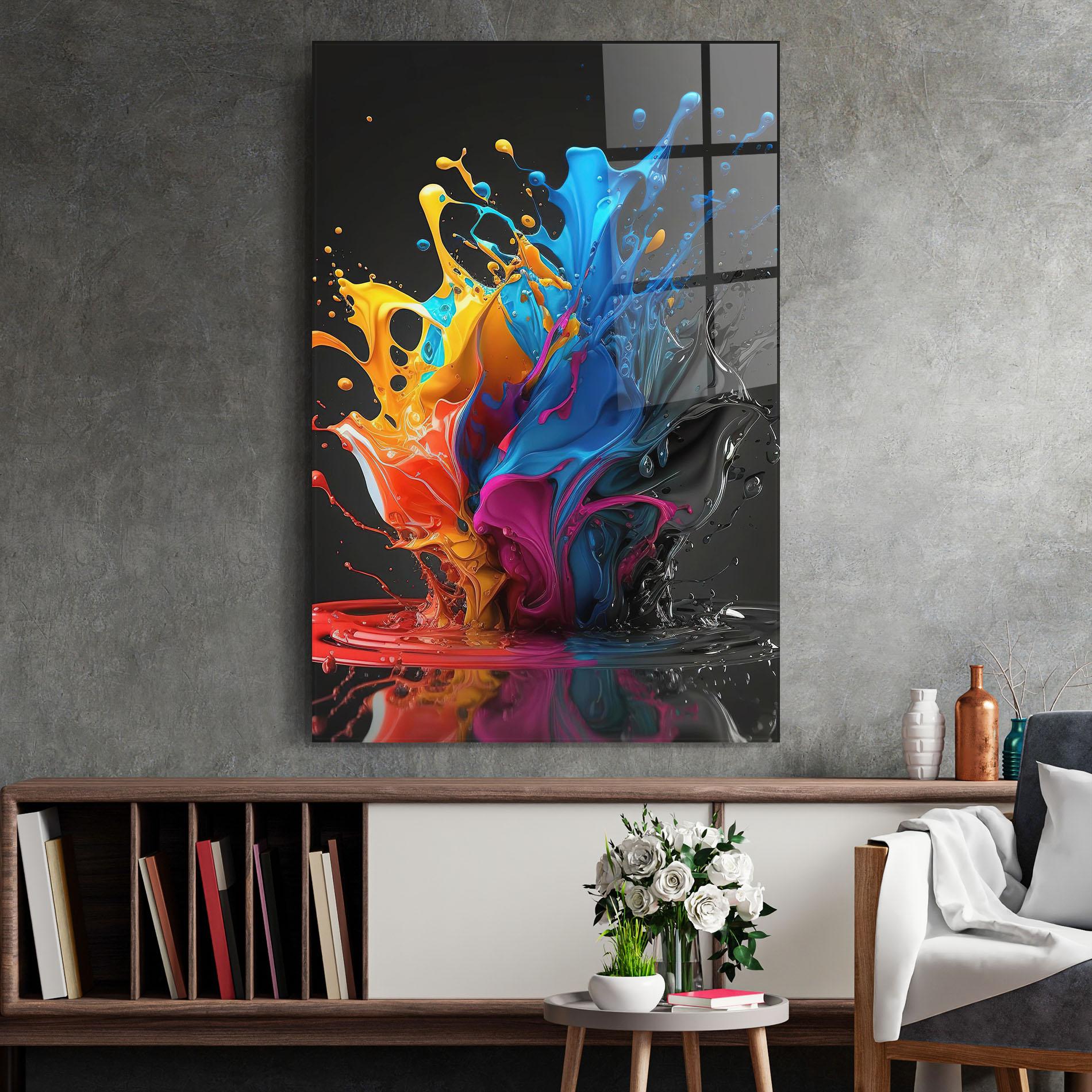 Tablou Sticla Black Blue Splash mockup 2