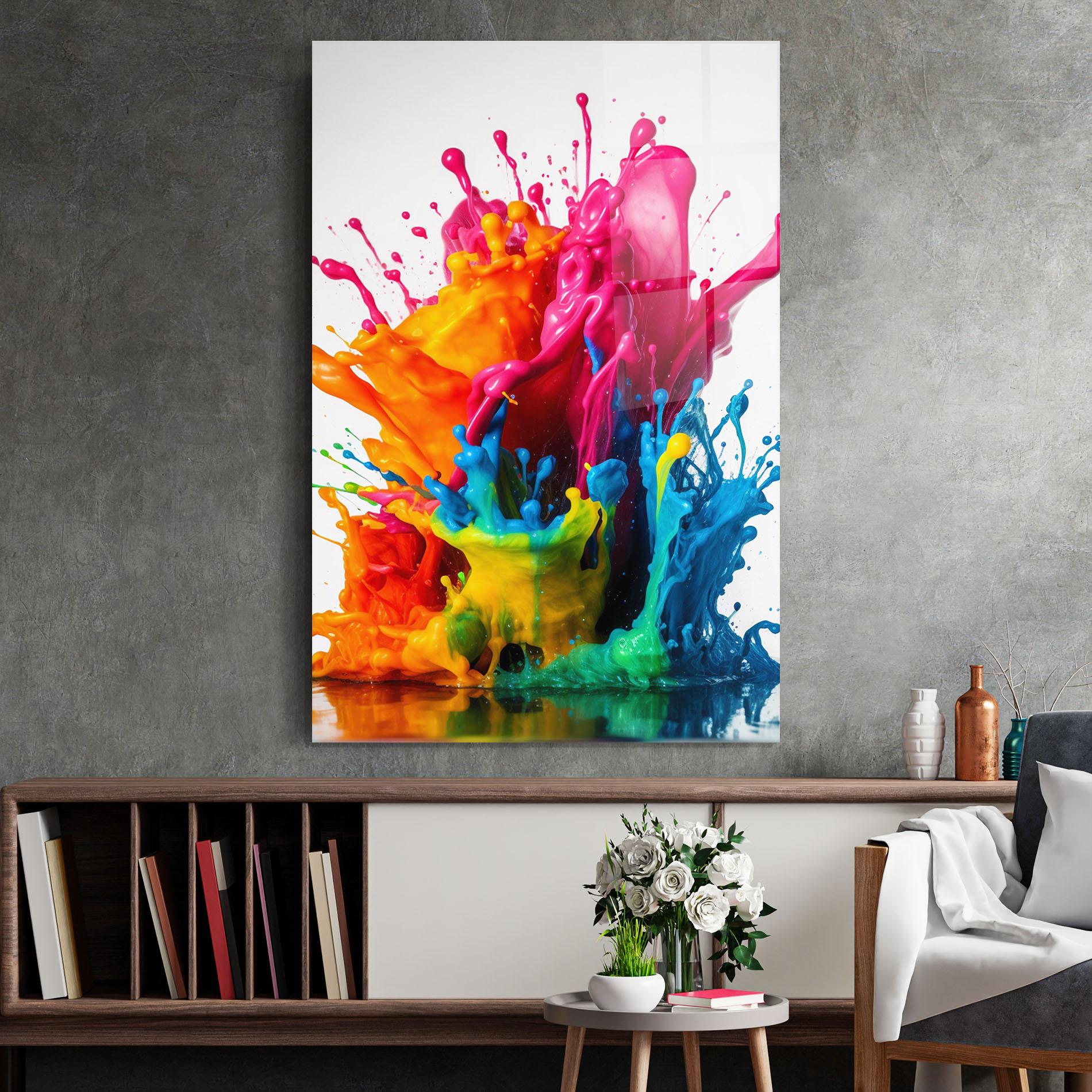Tablou Sticla Colorful Explosion Paint mockup 2