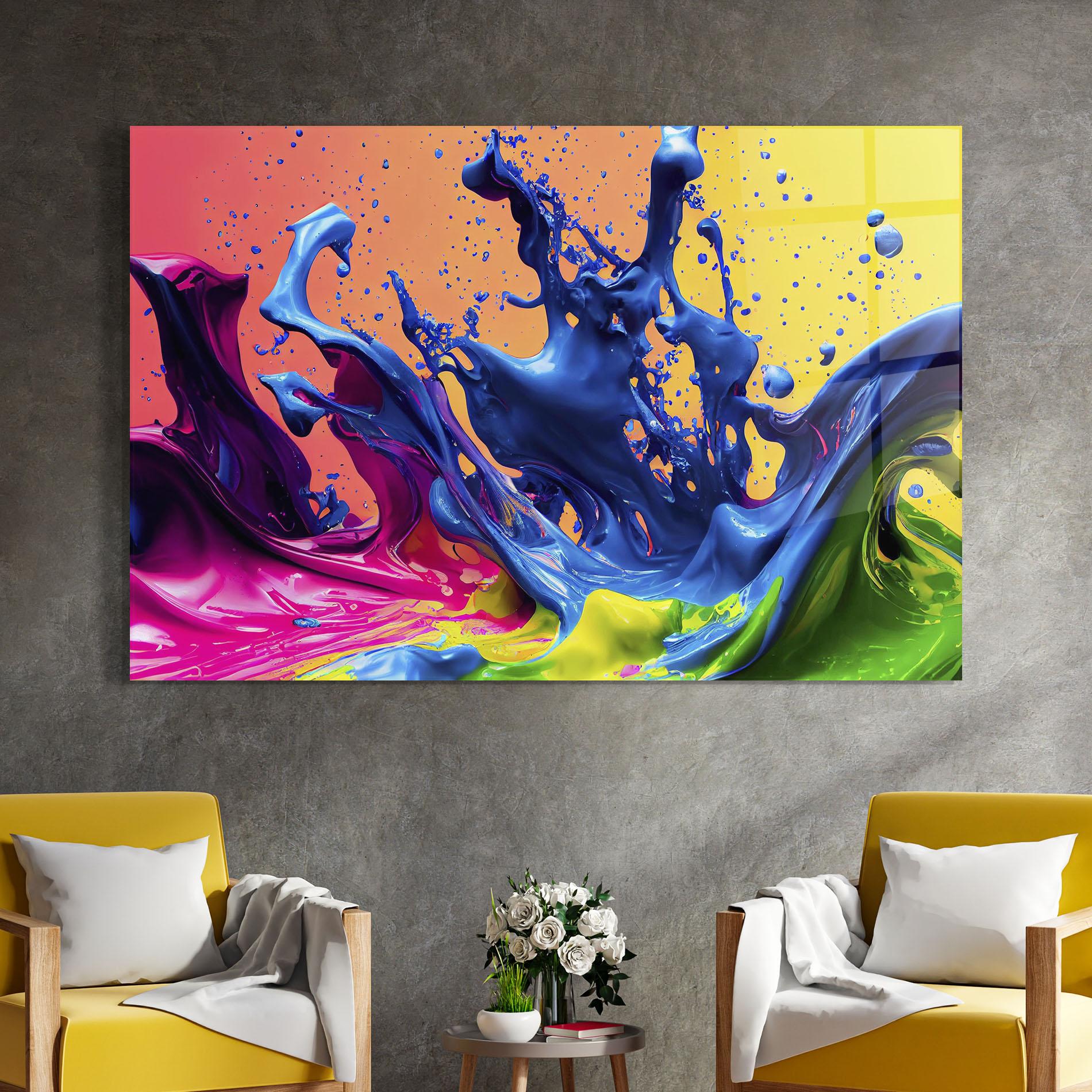 Tablou Sticla Colorful Blue Explosion mockup 4