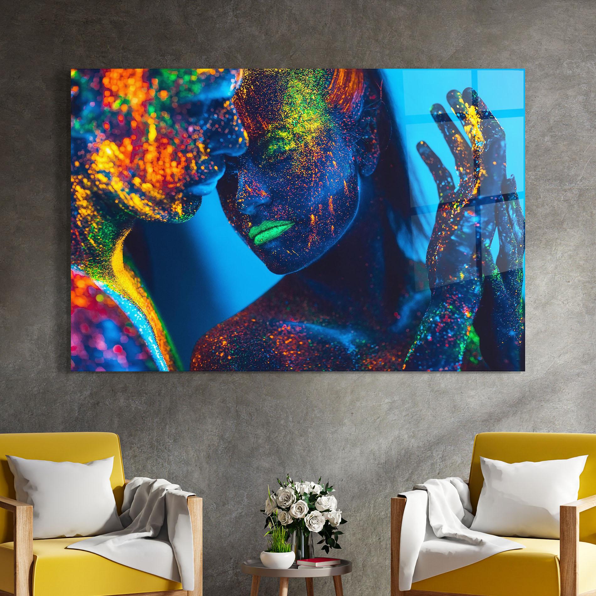 Tablou Sticla Fluorescent Couple mockup 4