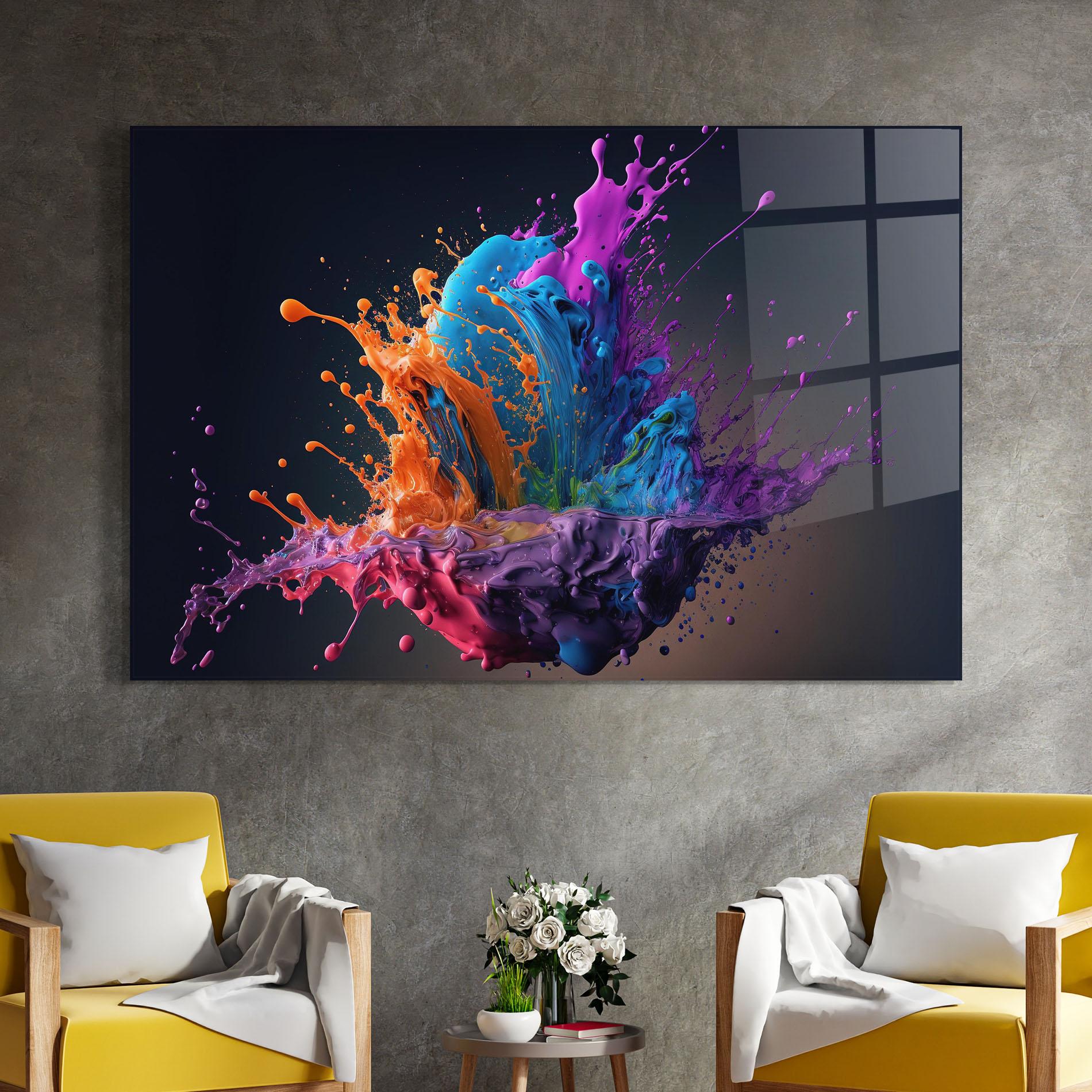 Tablou Sticla Orange Paint Splash mockup 4