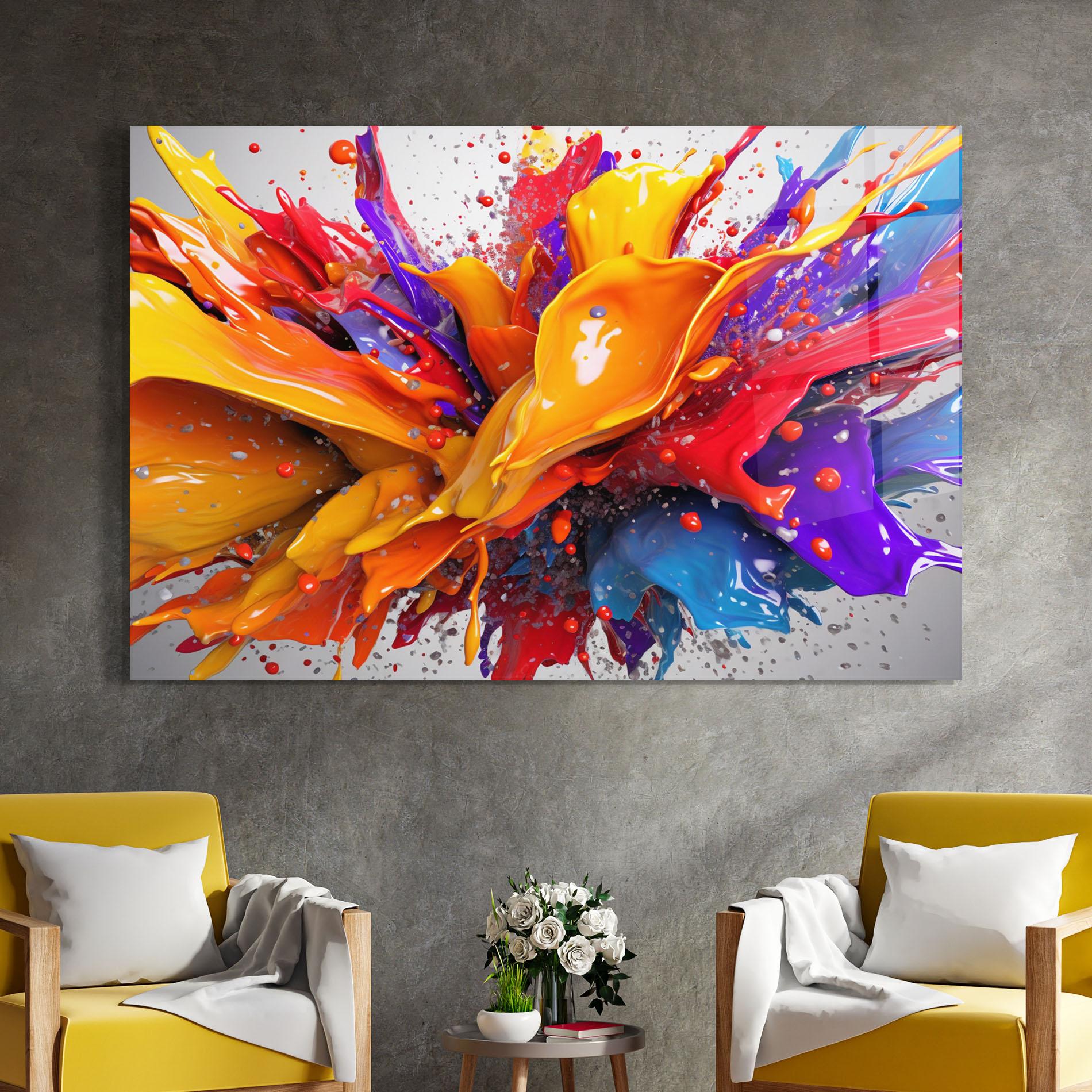 Tablou Sticla Yellow Red Splash mockup 4