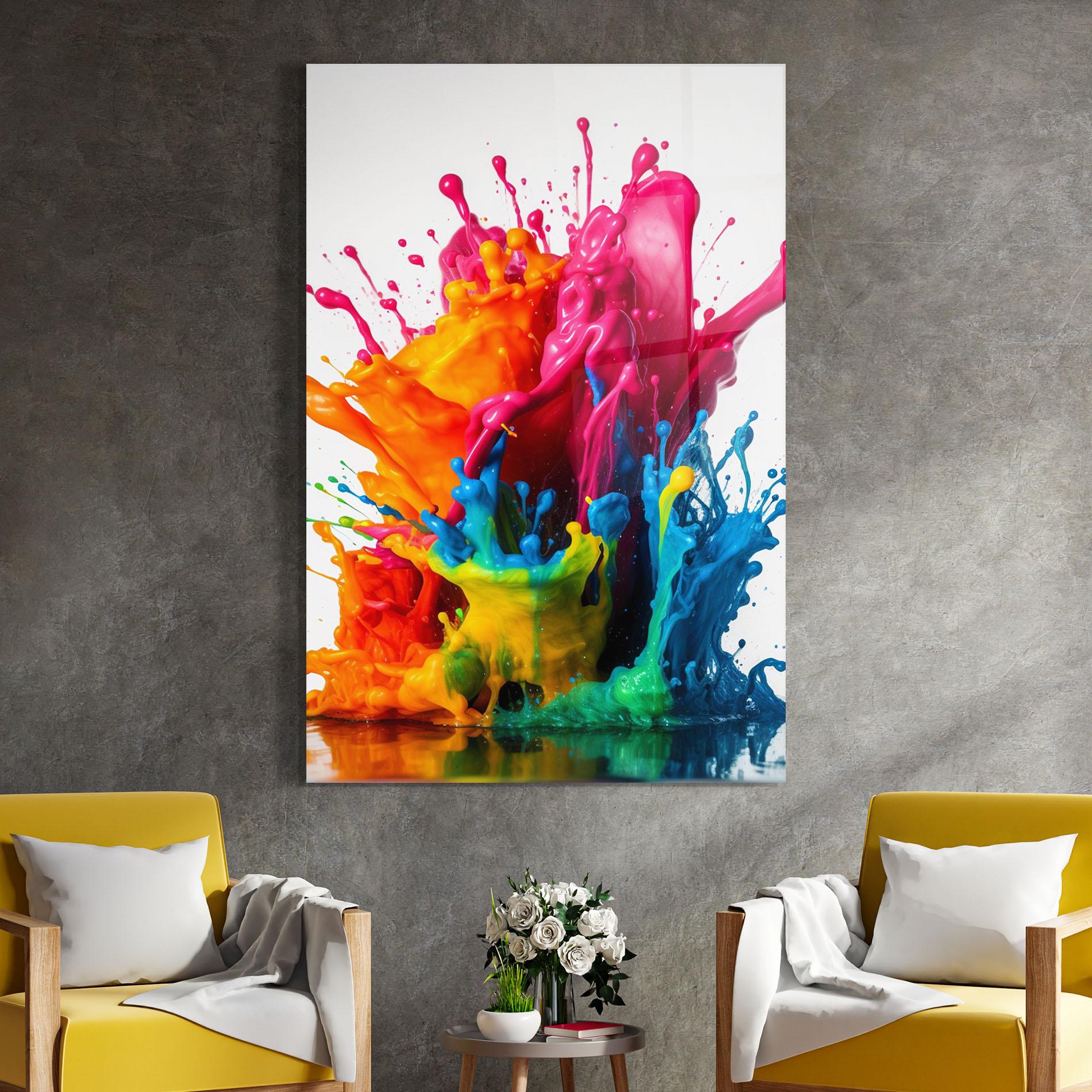 Tablou Sticla Colorful Explosion Paint mockup 4