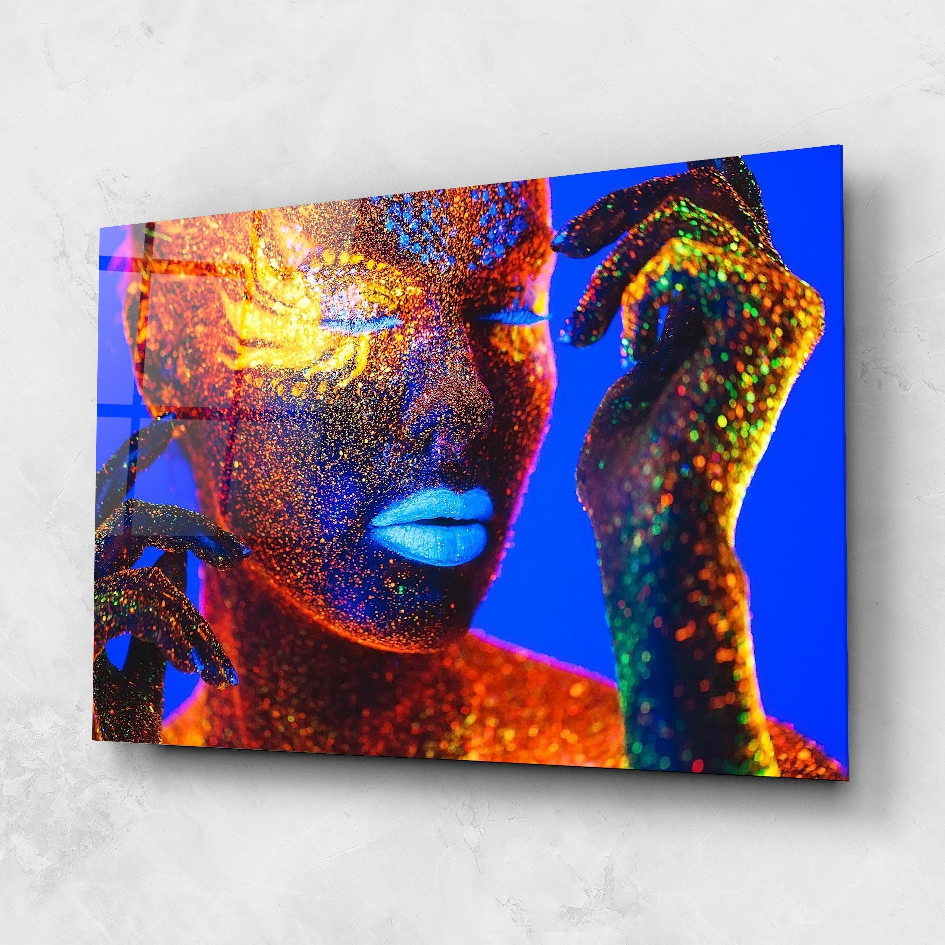 Tablou Sticla Fluorescent Blue Lips mockup 1