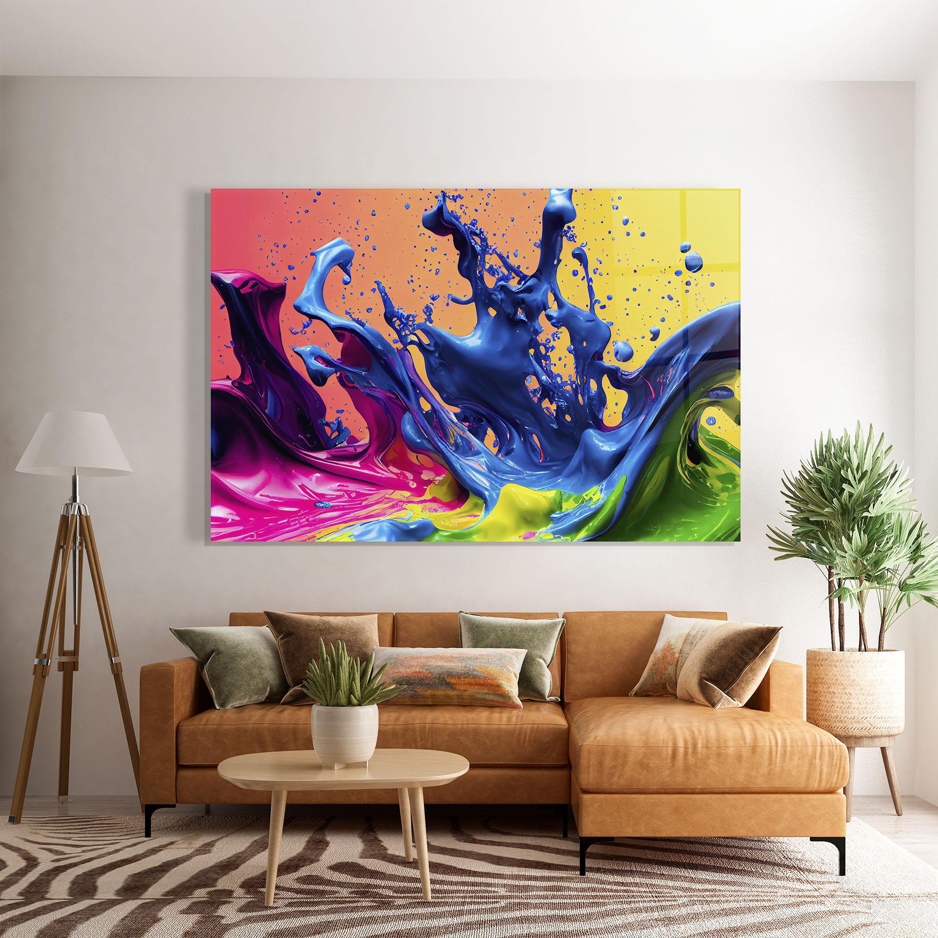 Tablou Sticla Colorful Blue Explosion mockup 7