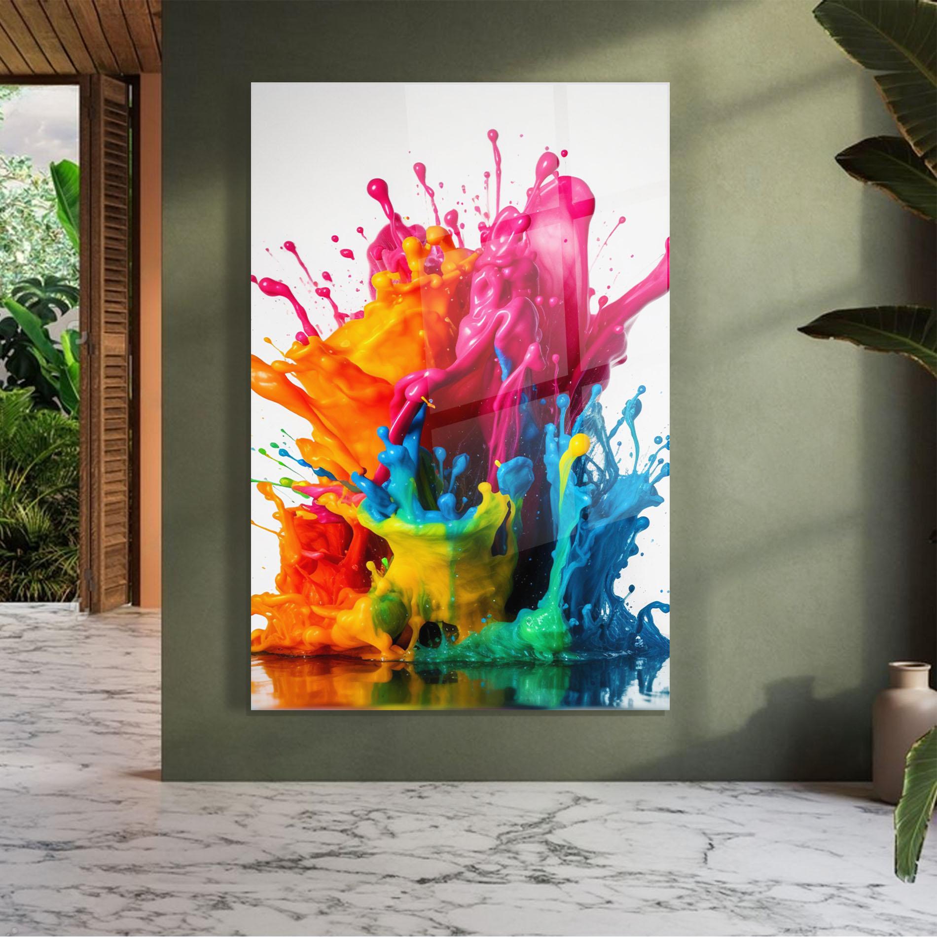 Tablou Sticla Colorful Explosion Paint mockup 7