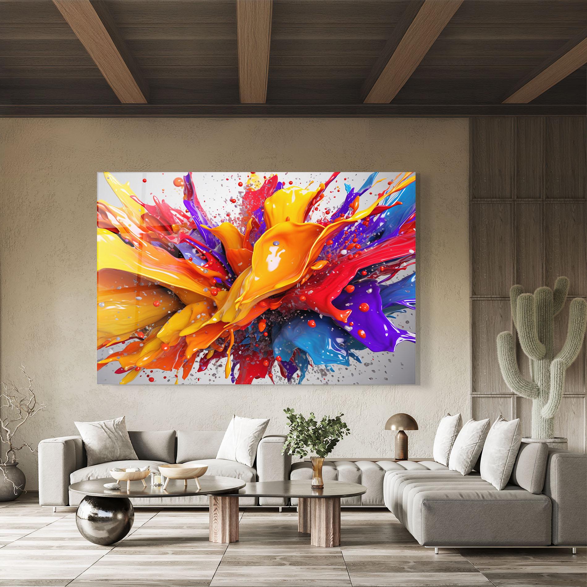 Tablou Sticla Yellow Red Splash mockup 8