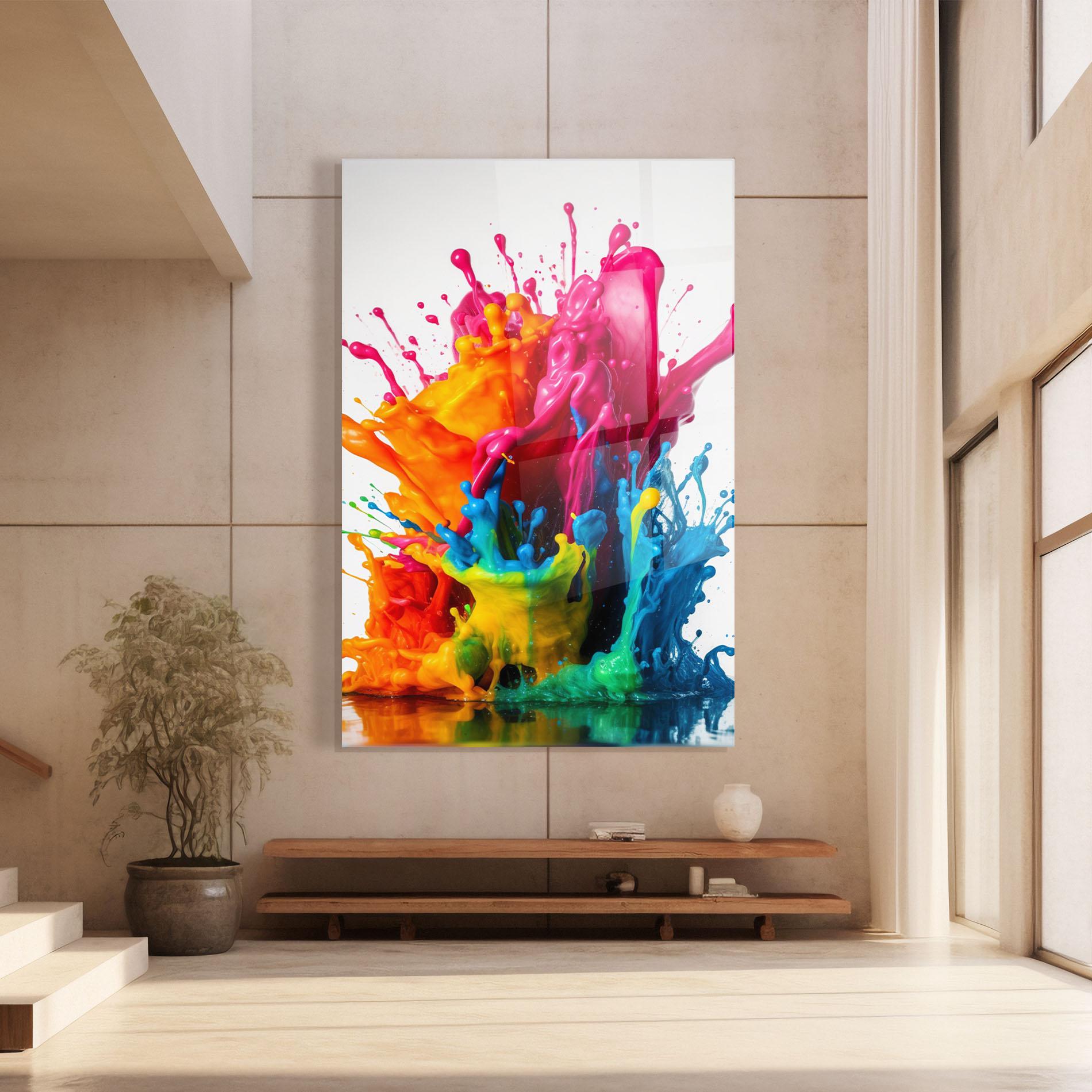 Tablou Sticla Colorful Explosion Paint mockup 8