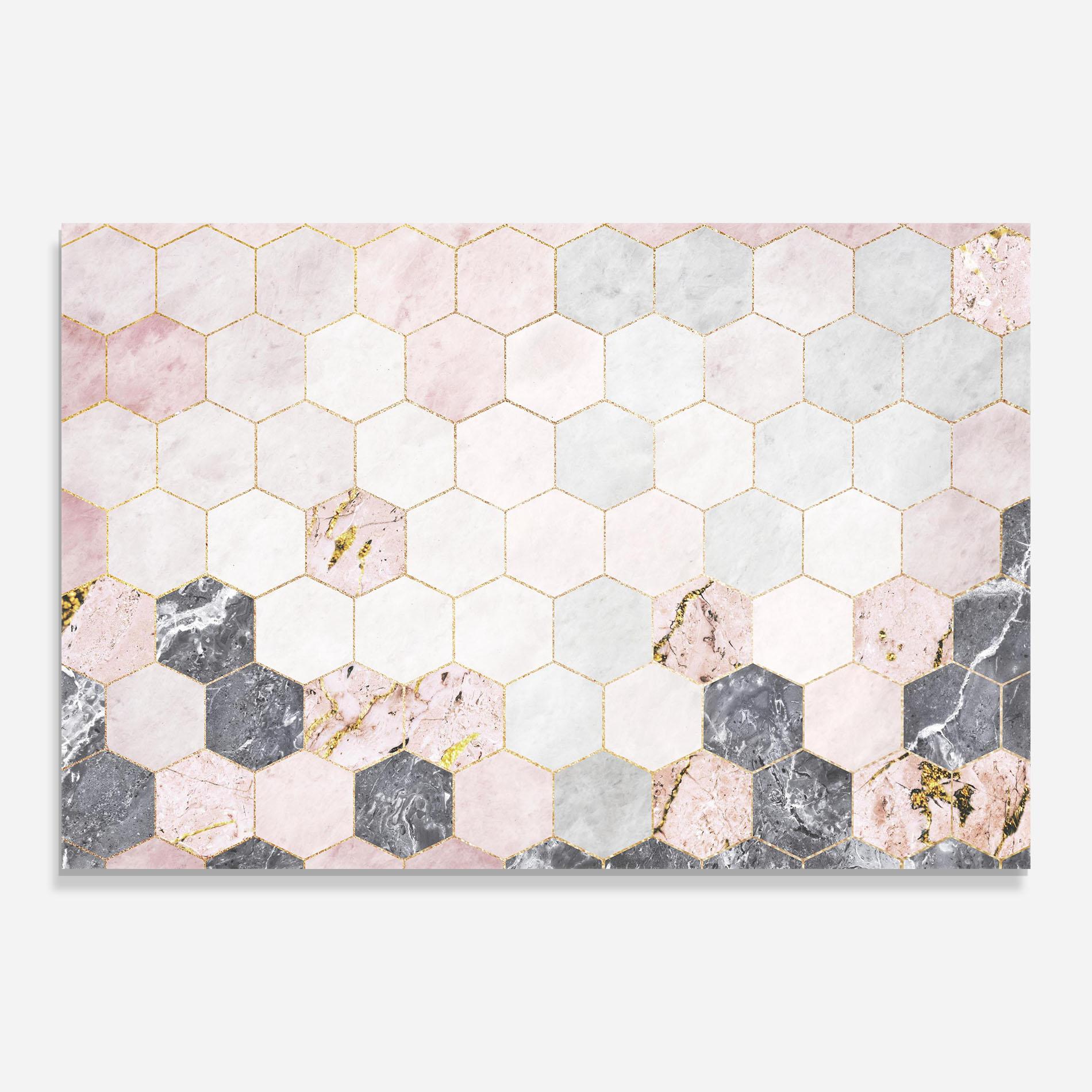 Tablou Sticla Grey Pink Hexagon mockup 0