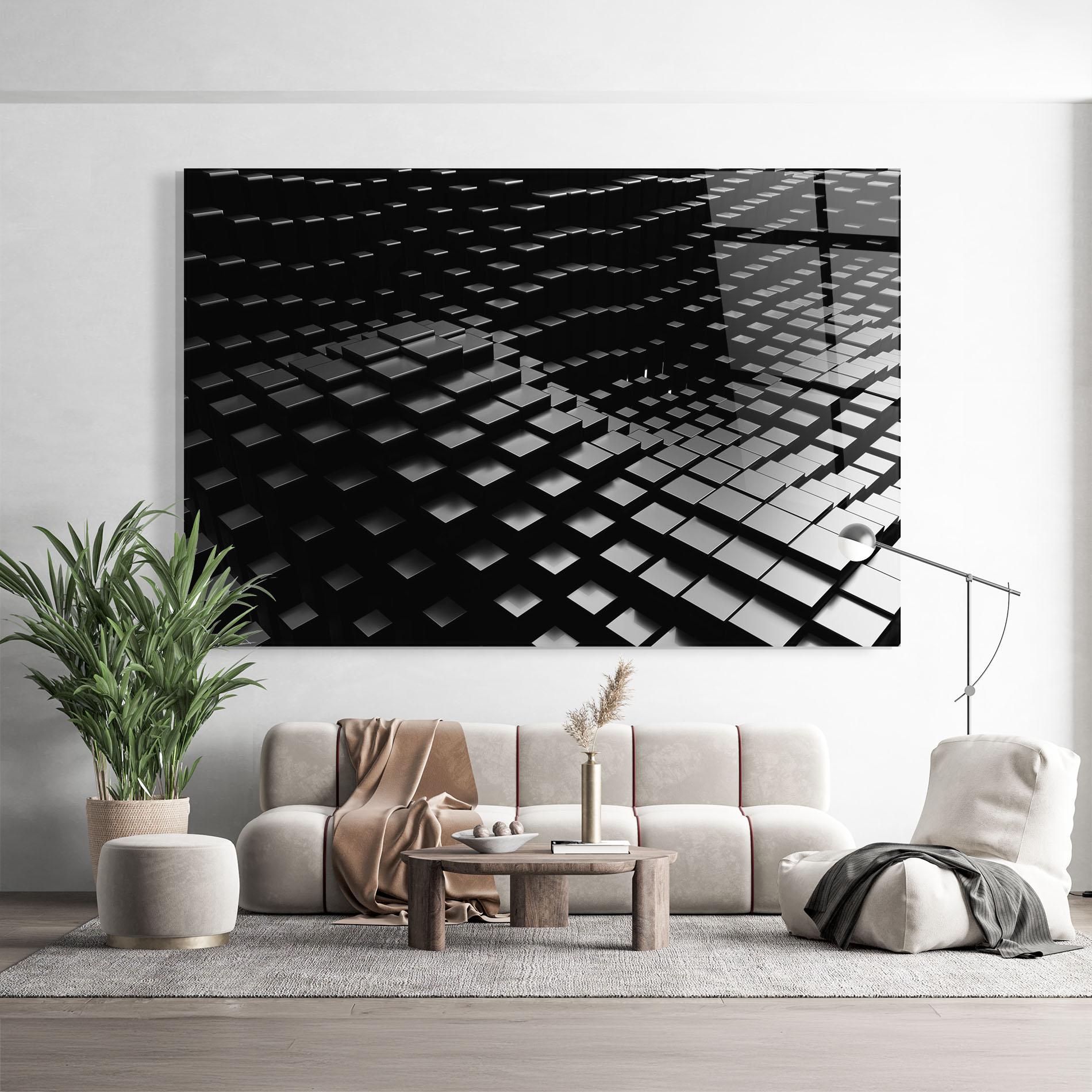Tablou Sticla Black Square Wave mockup 9