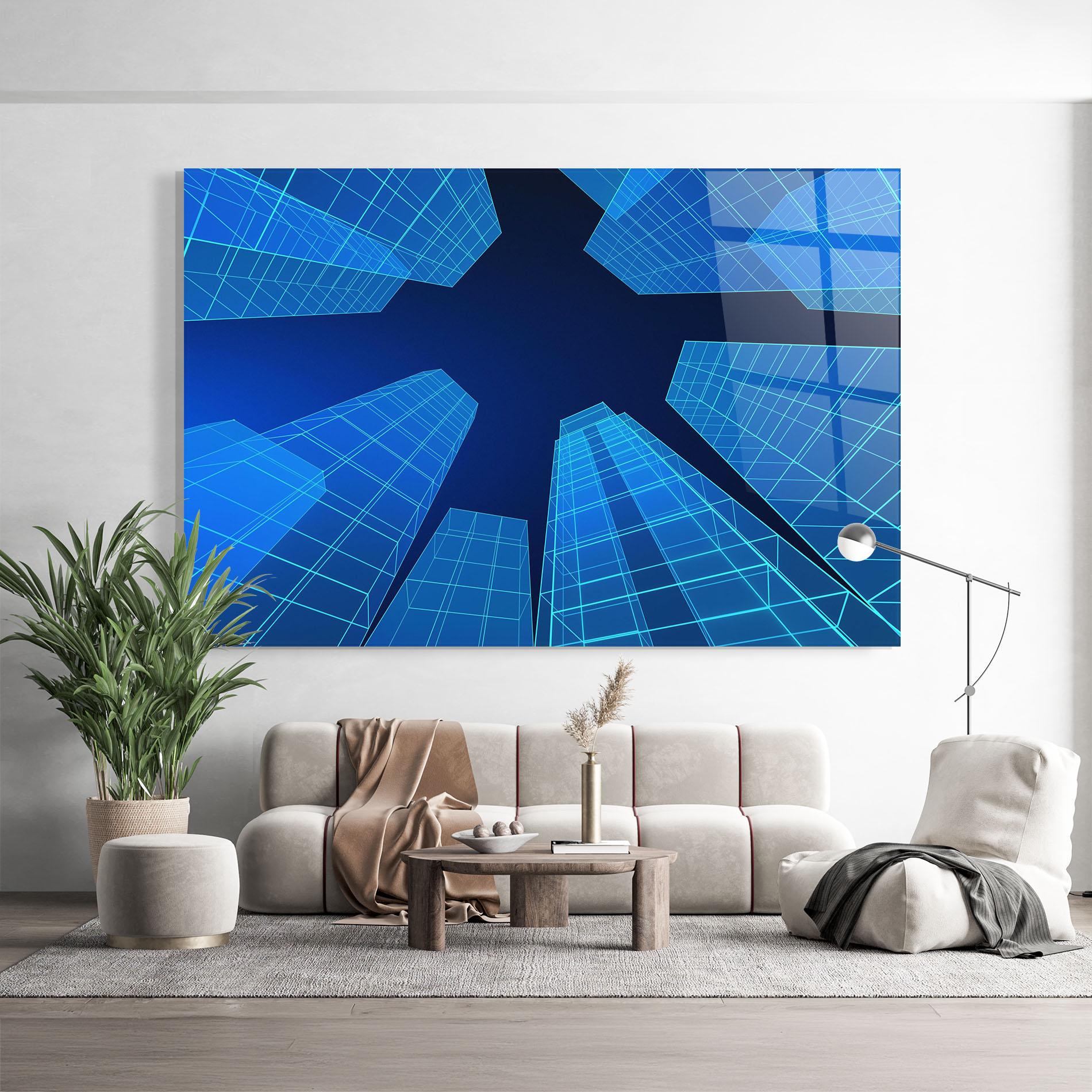 Tablou Sticla Blue Buildings mockup 9