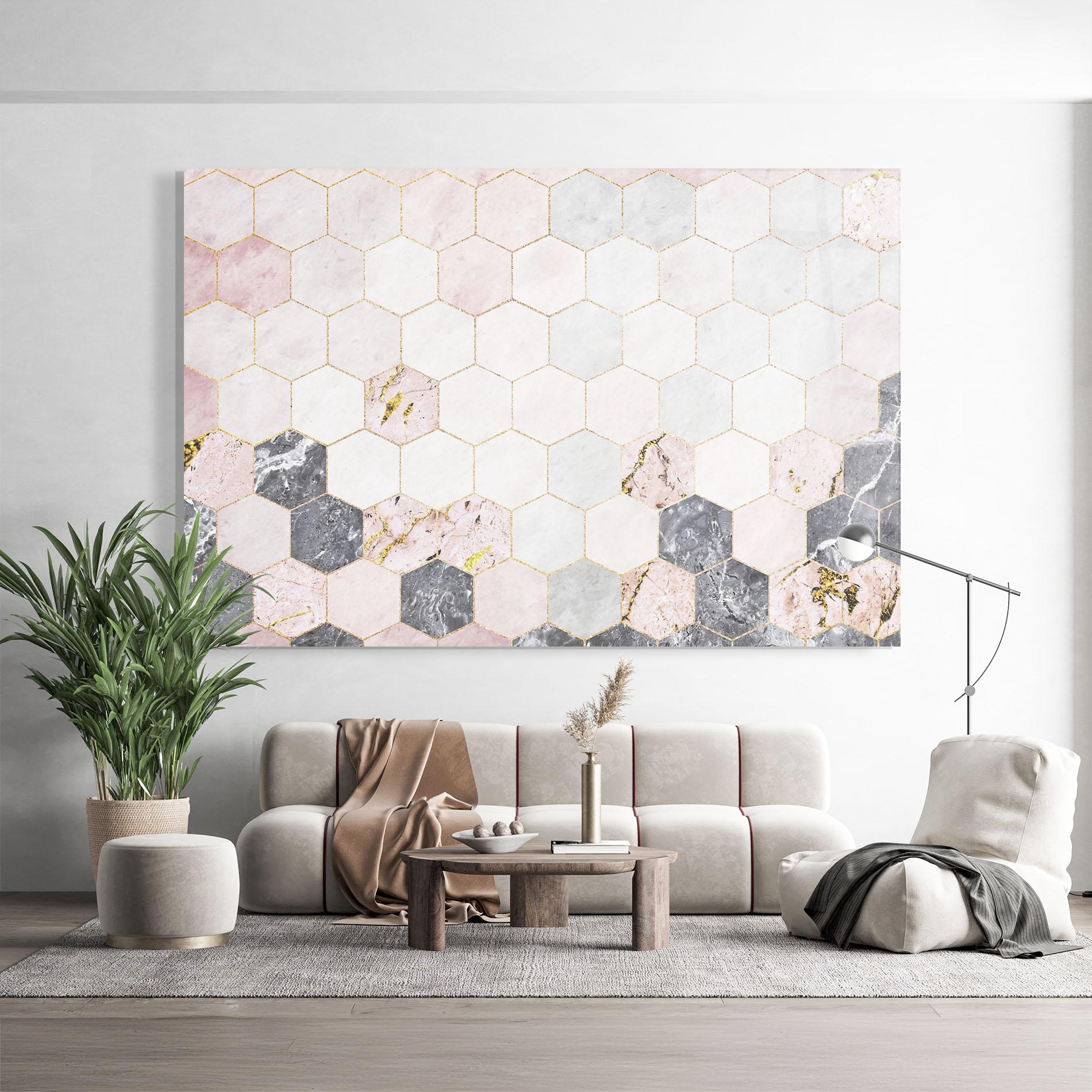 Tablou Sticla Grey Pink Hexagon mockup 9