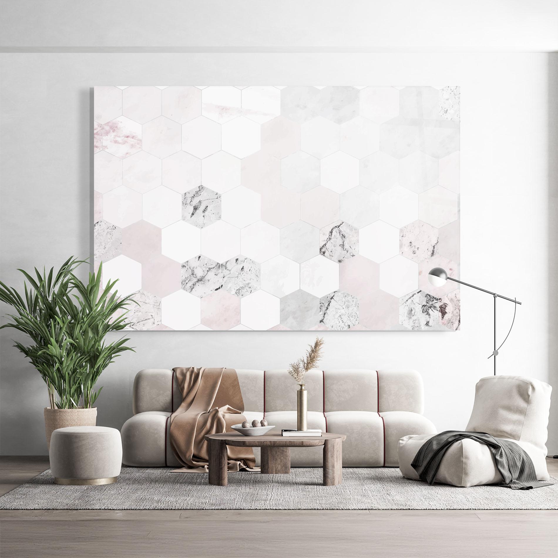 Tablou Sticla Pink Hexa Pattern mockup 9