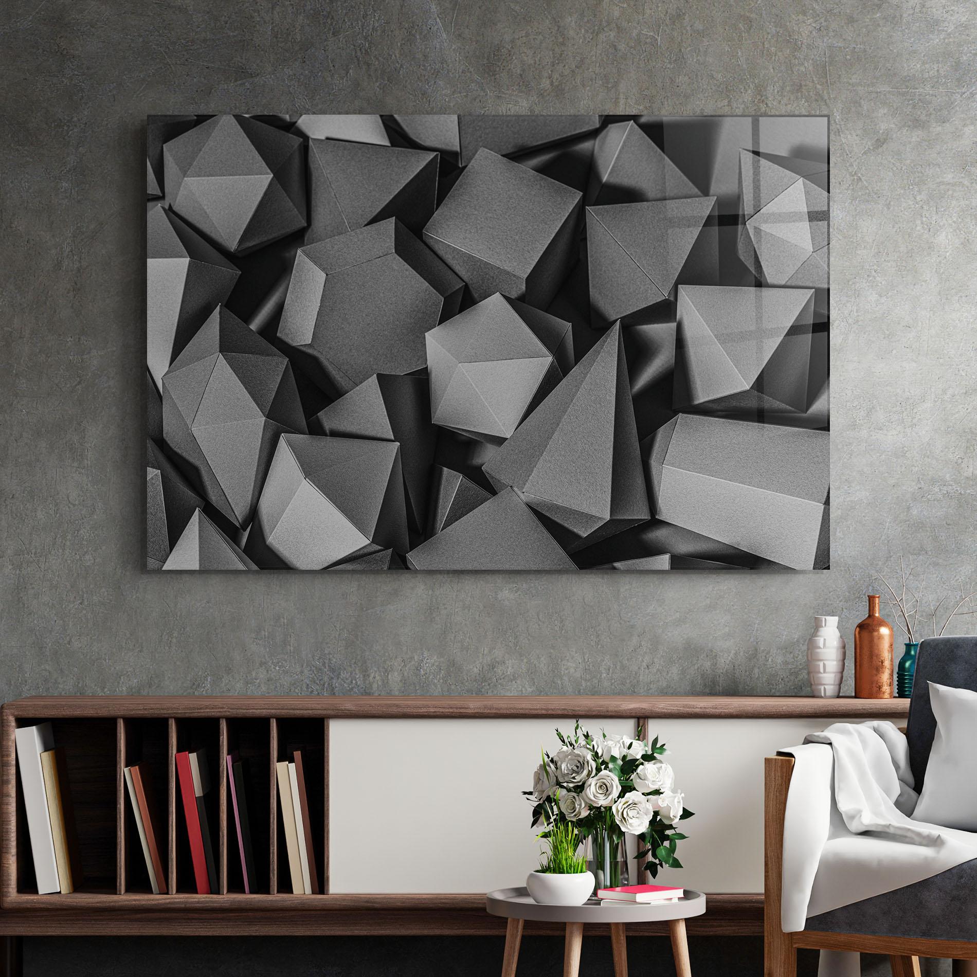 Tablou Sticla Black Geometric Shapes mockup 2