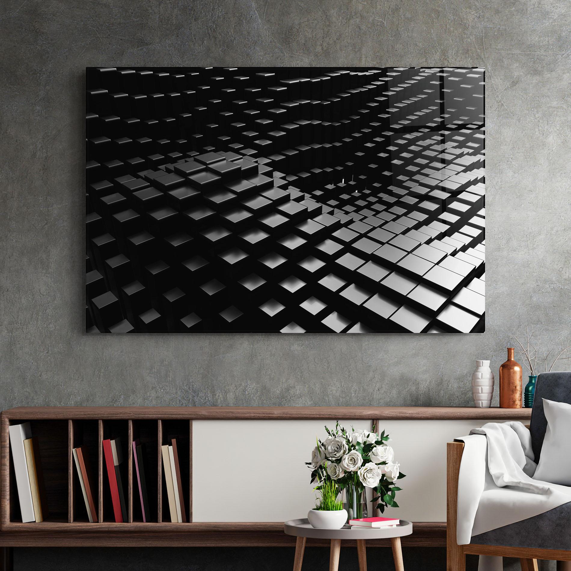 Tablou Sticla Black Square Wave mockup 2