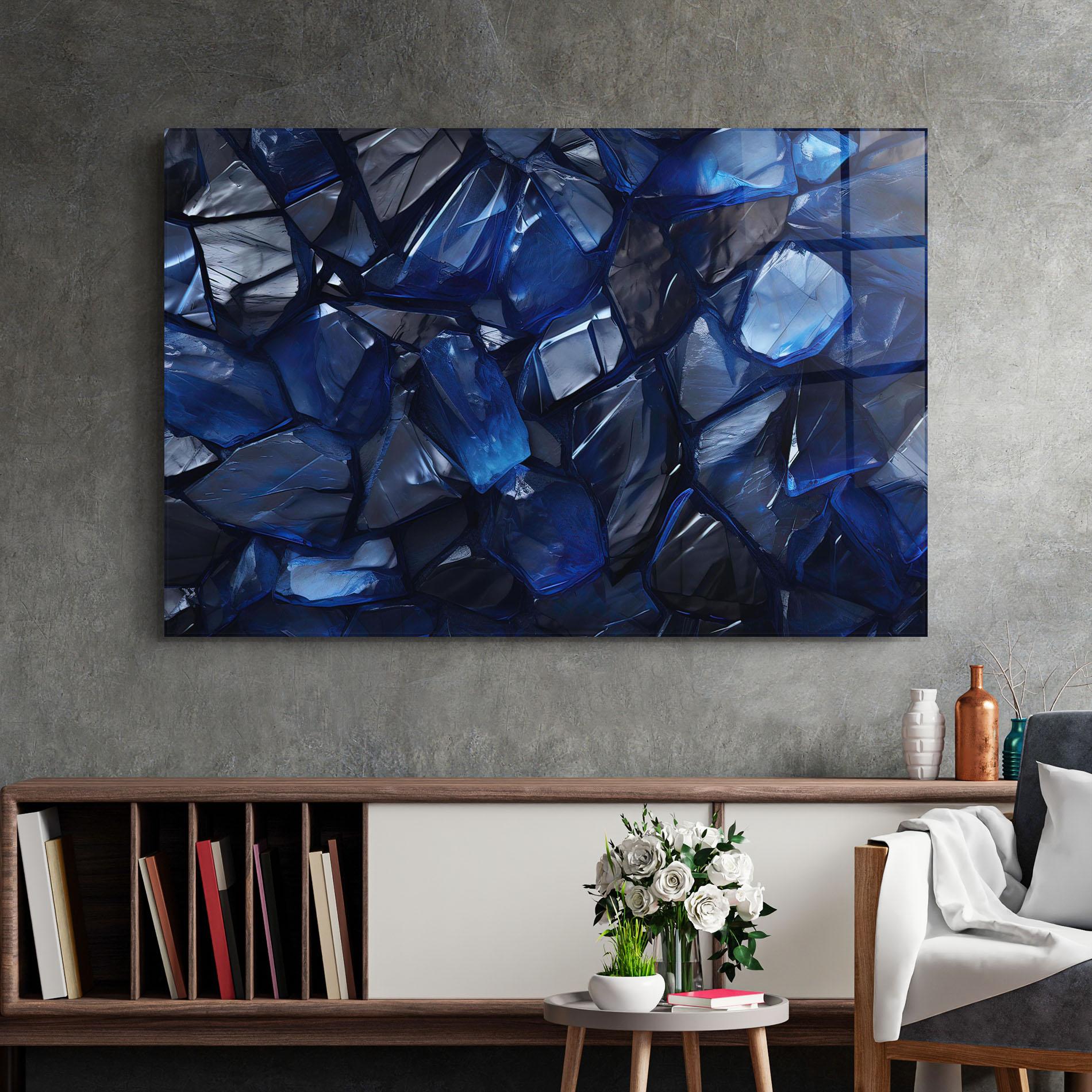 Tablou Sticla Blue Crystal Shape mockup 2