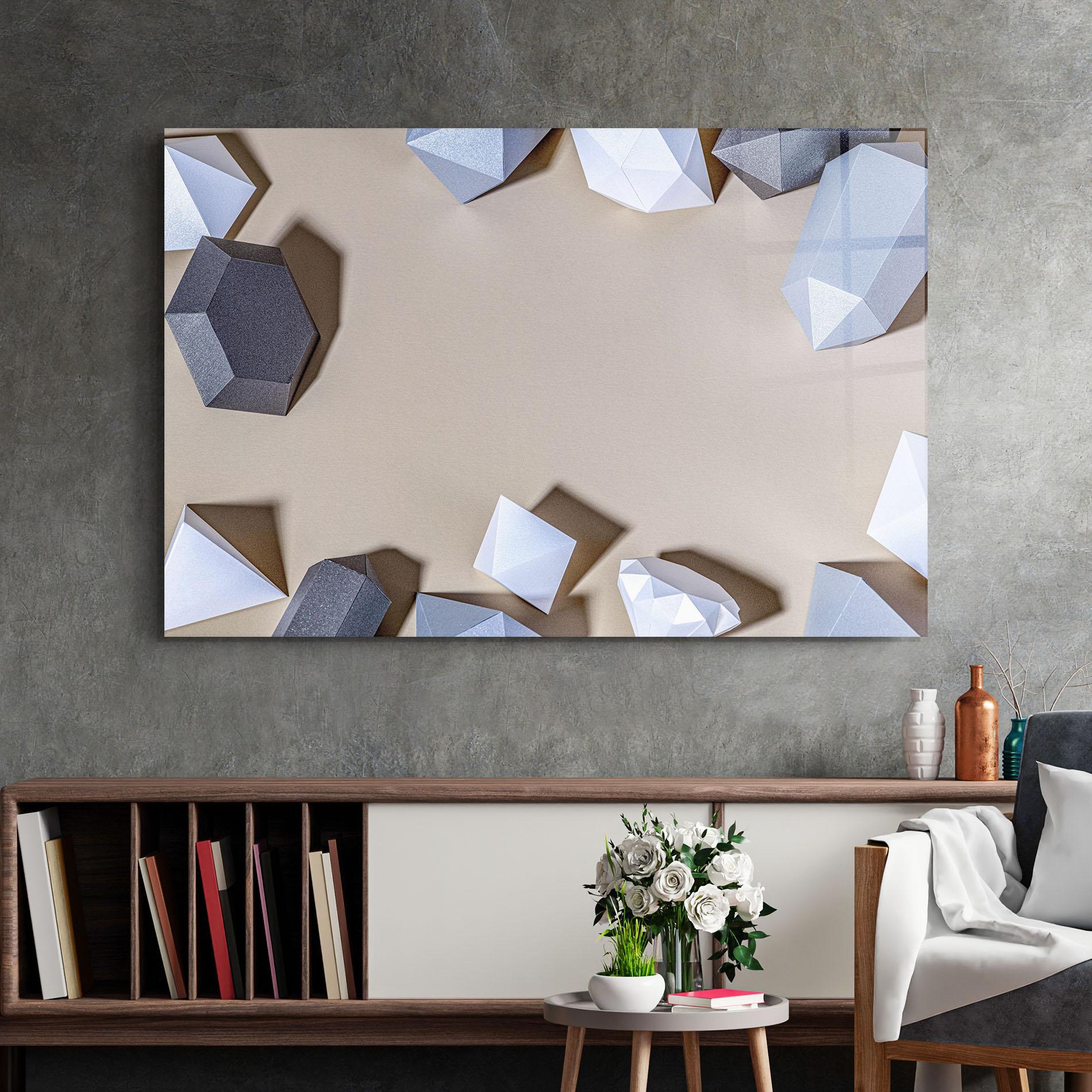 Tablou Sticla Geometric 3d Shapes mockup 2